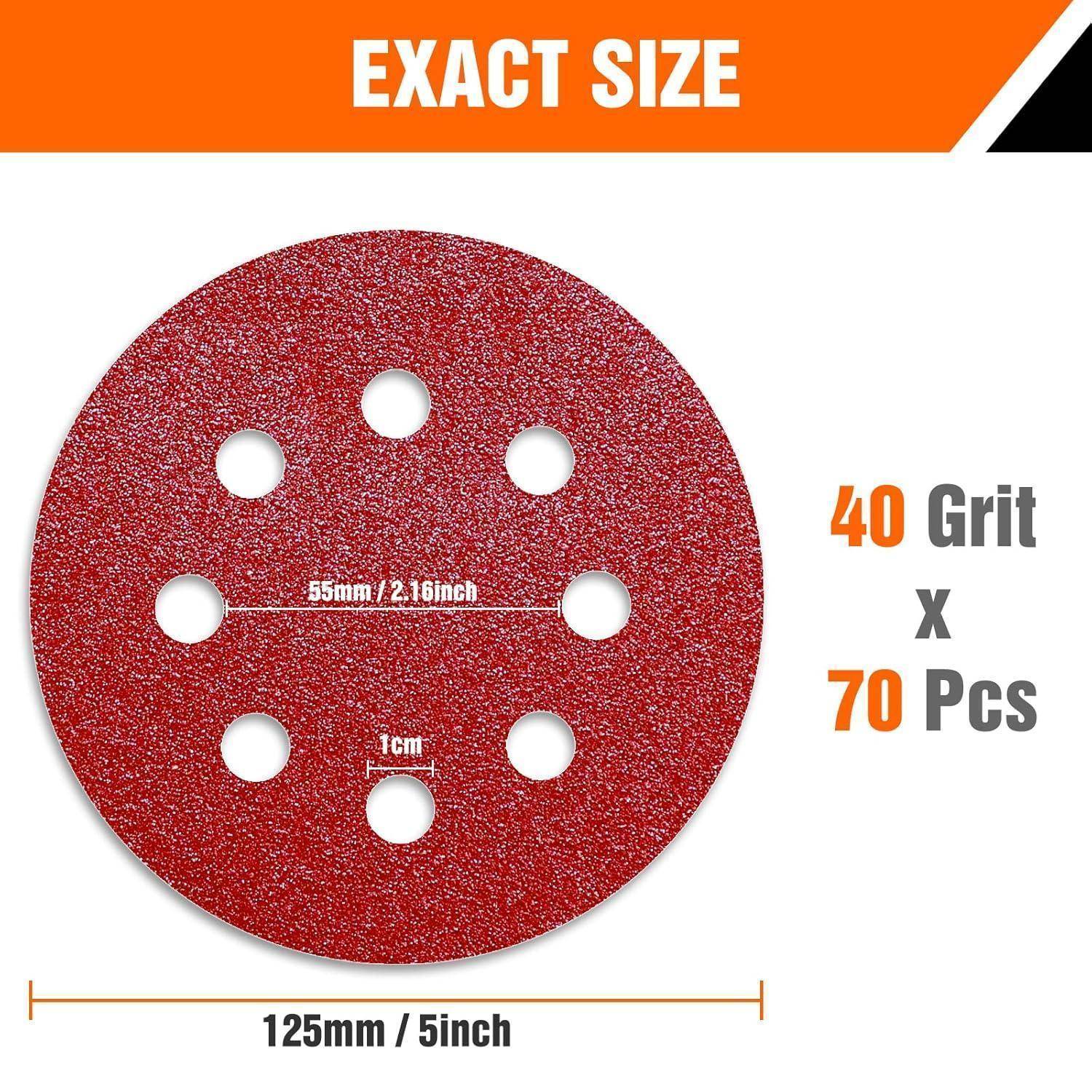 Schleifpapier 125mm Klett 40 Körnung 8 Loch 70 Stück P40