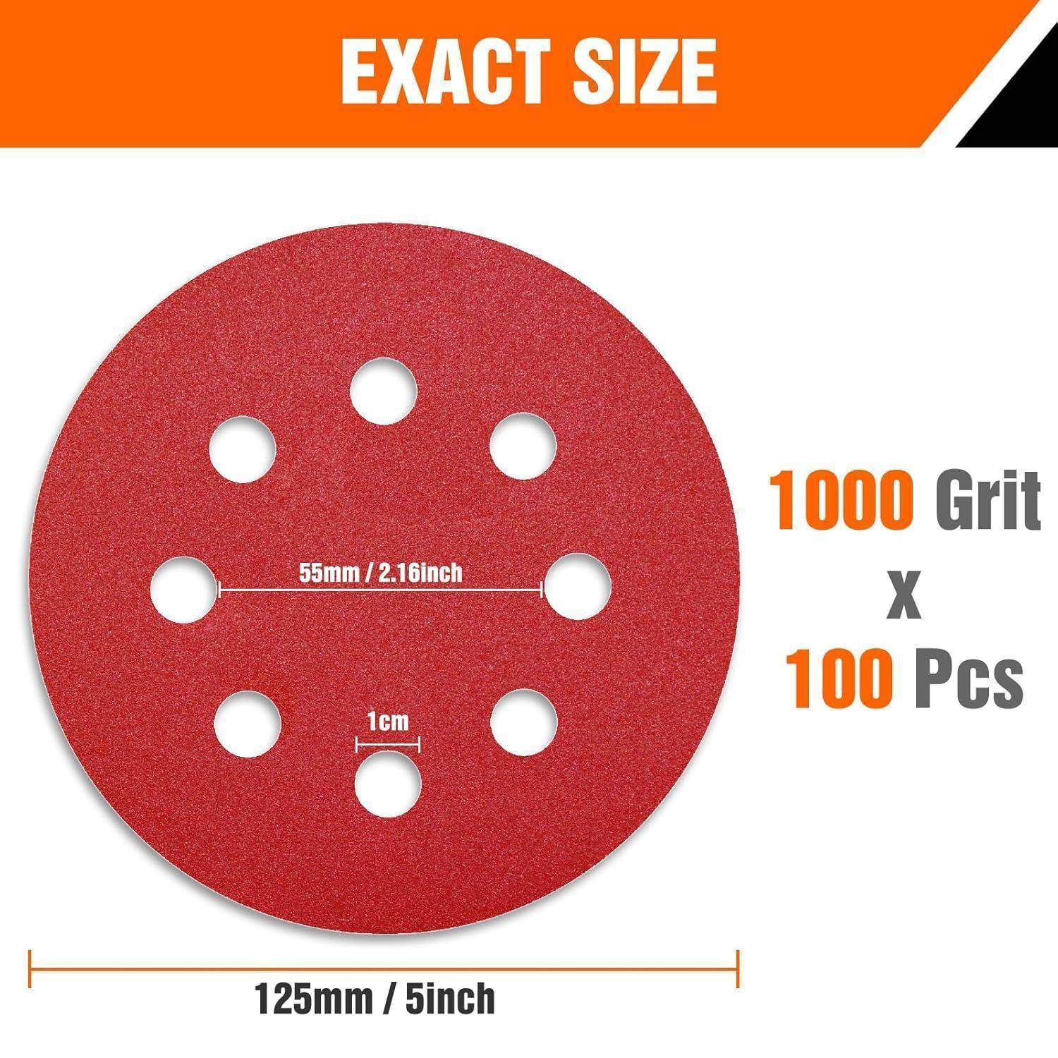 Schleifscheiben 125mm Klett 1000 Körnung 8 Loch 100 Stück P1000