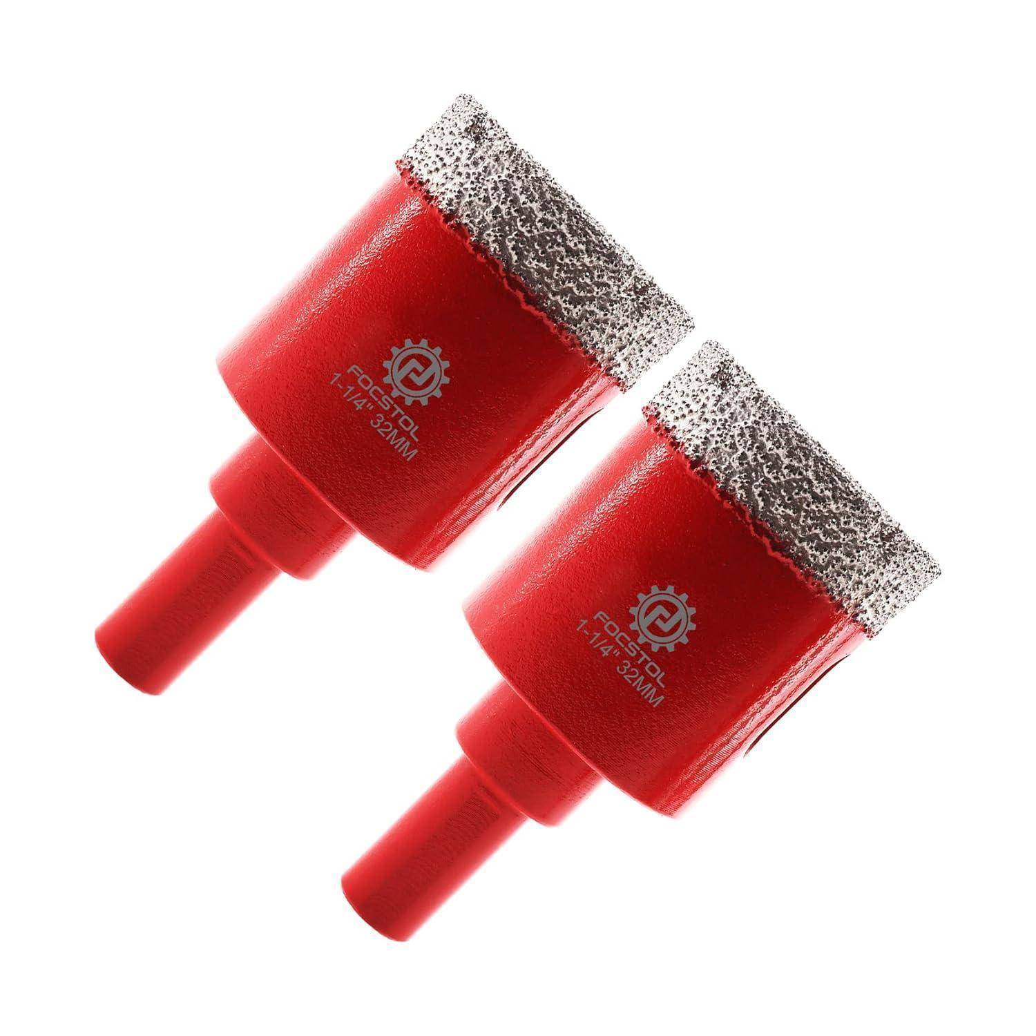 Zwei rote Diamantbeschichtete Bohrer, gekennzeichnet mit 'FOR-DIA Ø22MM', geeignet für präzises Bohren in harten Materialien.