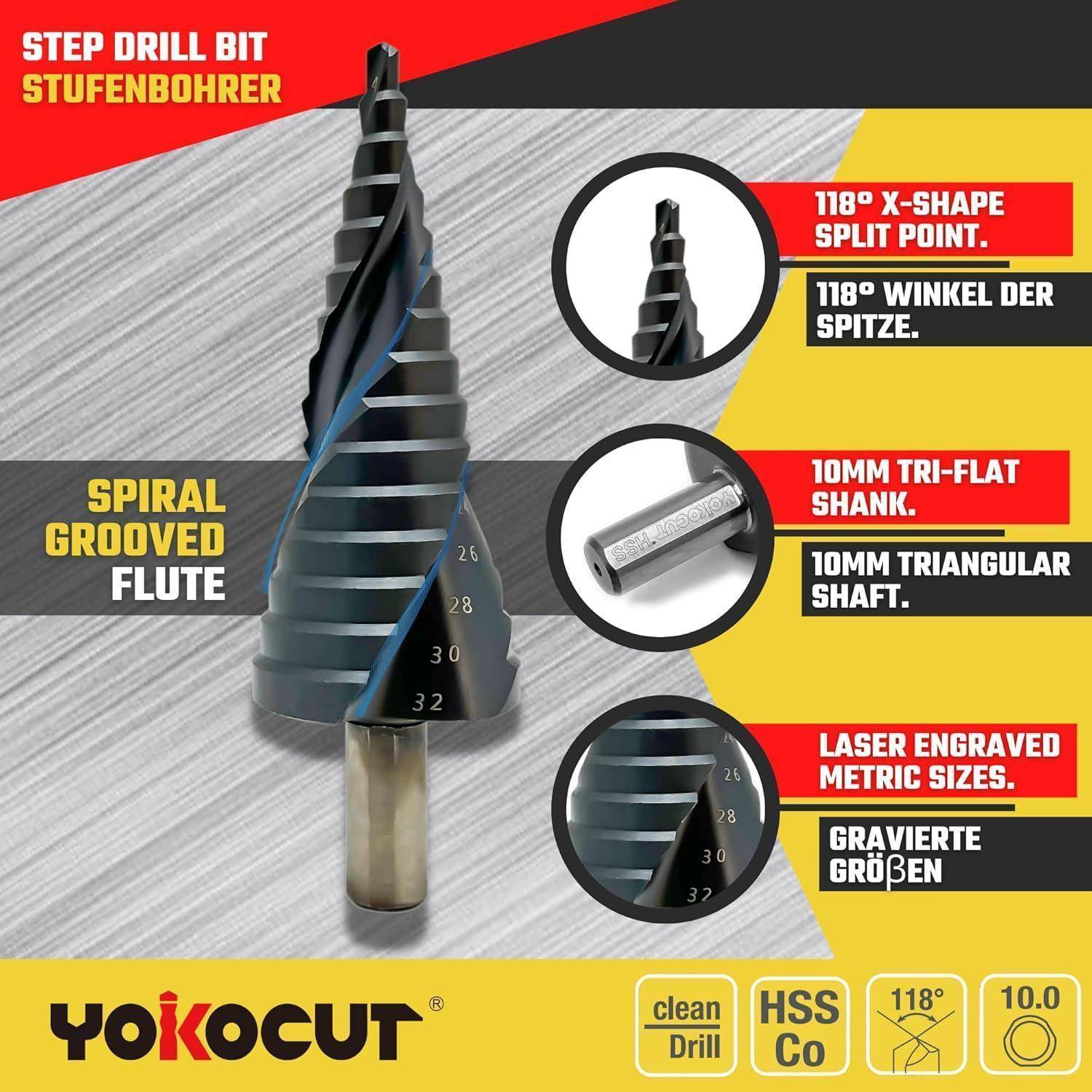 Stufenbohrer 4–32 mm Kobalt AlTiN Beschichtung für Edelstahl