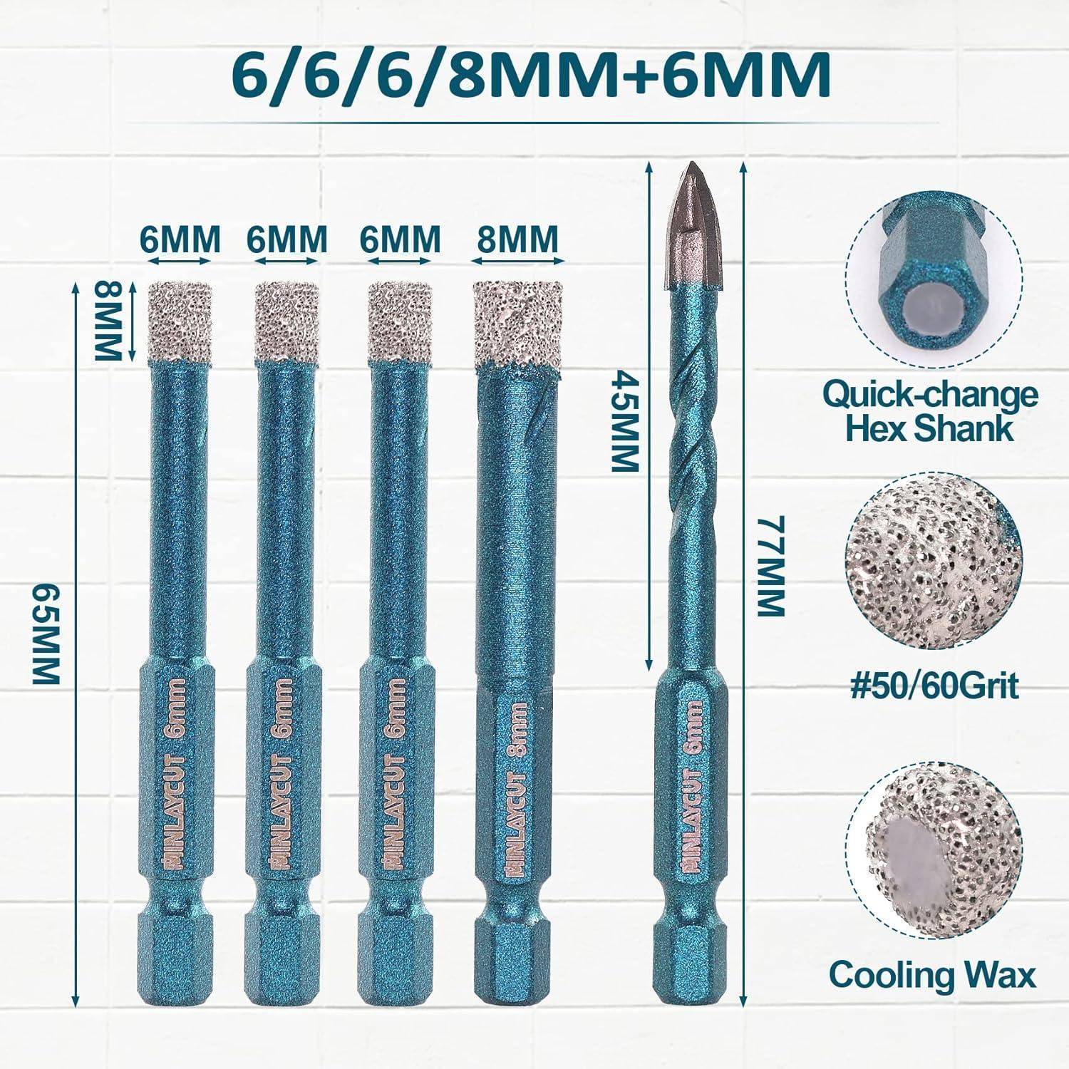 Diamantbohrer Fliesen Porzellan Keramik 6mm 8mm 5 stücke 6 6 6 8mm+6mm