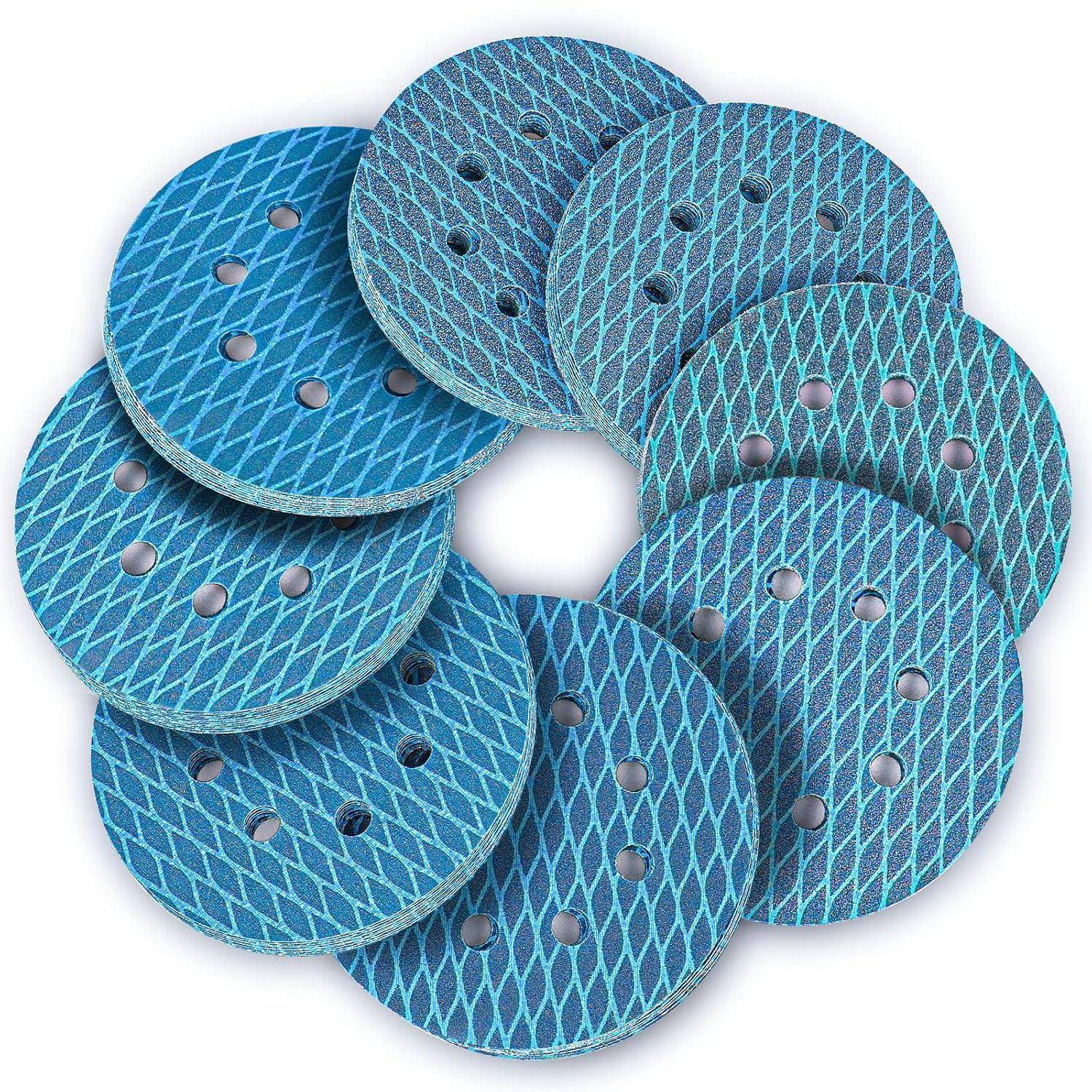 Schleifpapier 125mm Klett 8 Loch Zirkonium MIX 64 Stück