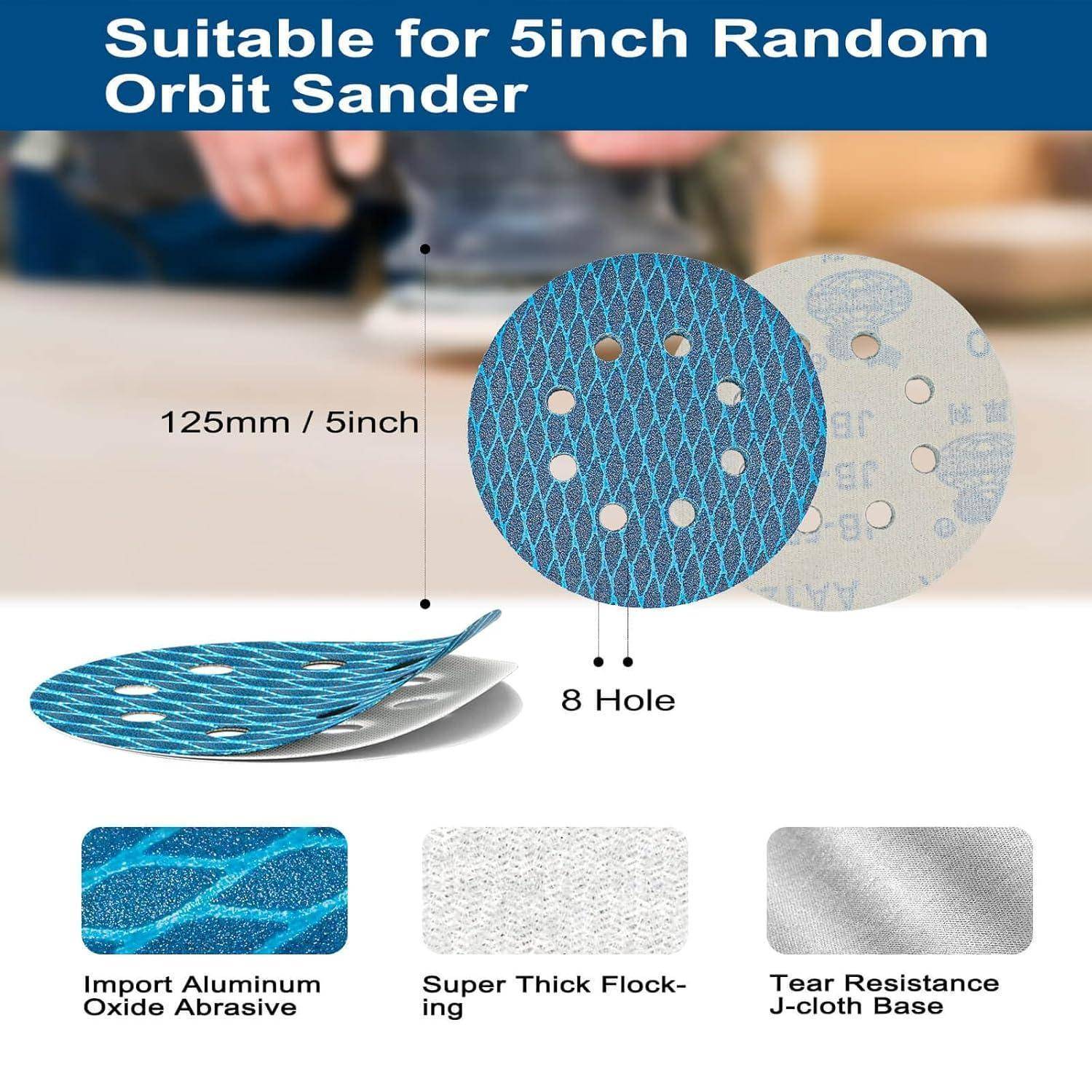 Schleifpapier 125mm Klett 8 Loch Zirkonium MIX 64 Stück