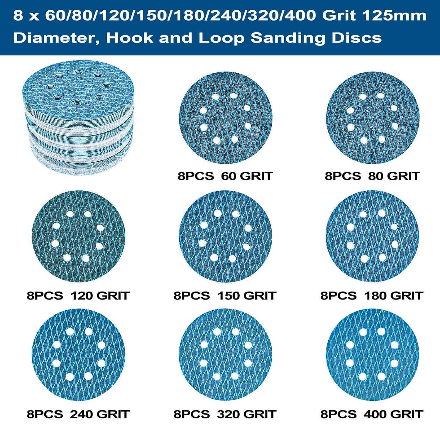 Schleifpapier 125mm Klett 8 Loch Zirkonium MIX 64 Stück