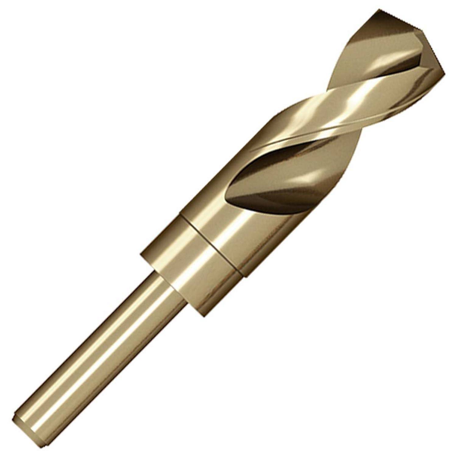 Ein goldfarbener Bohrer mit einer spiralförmigen, konischen Geometrie zum Durchbohren von Materialien.