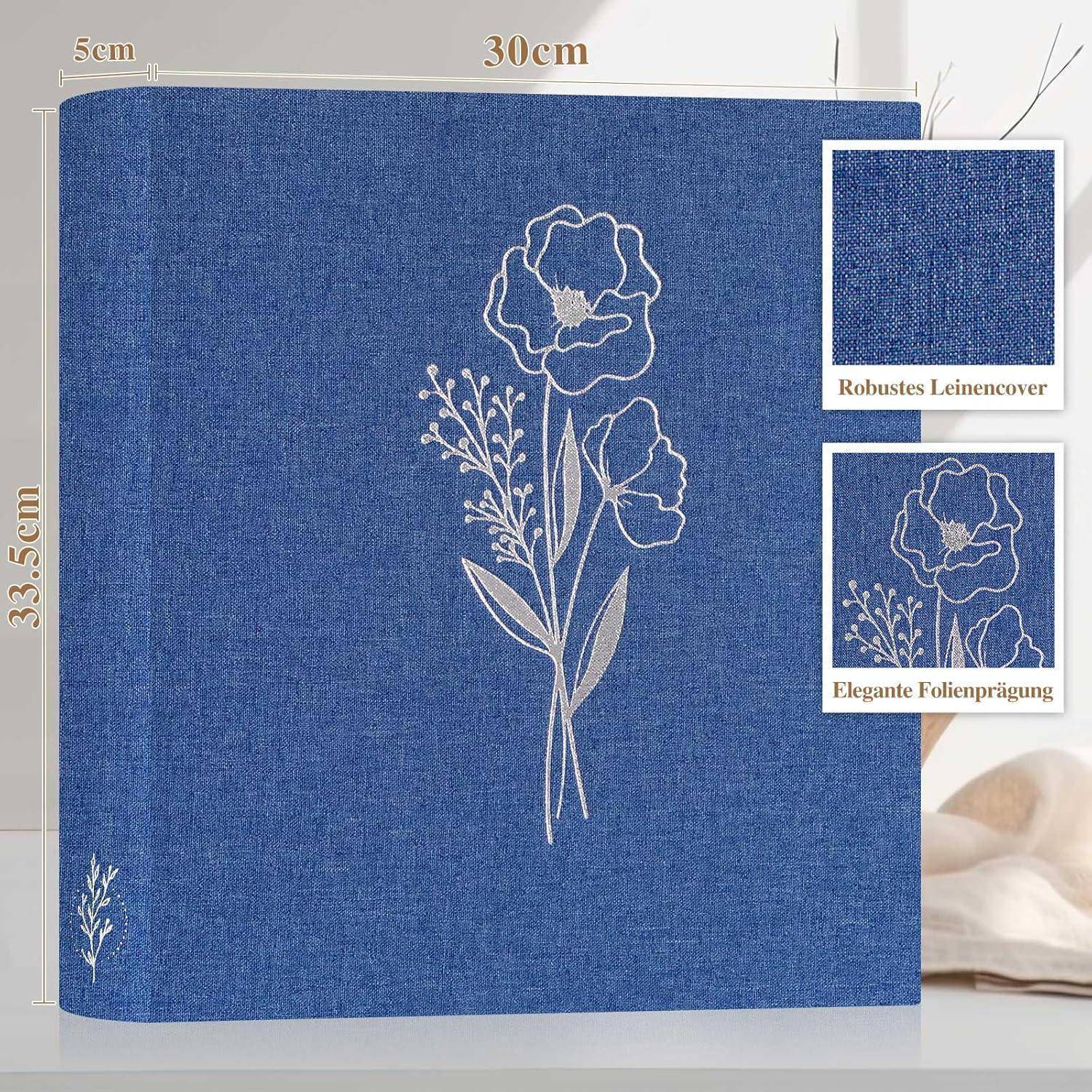 Fotoalbum Selbstgestalten Einkleben Pergamin 33.5x30cm 100 Seiten Blau