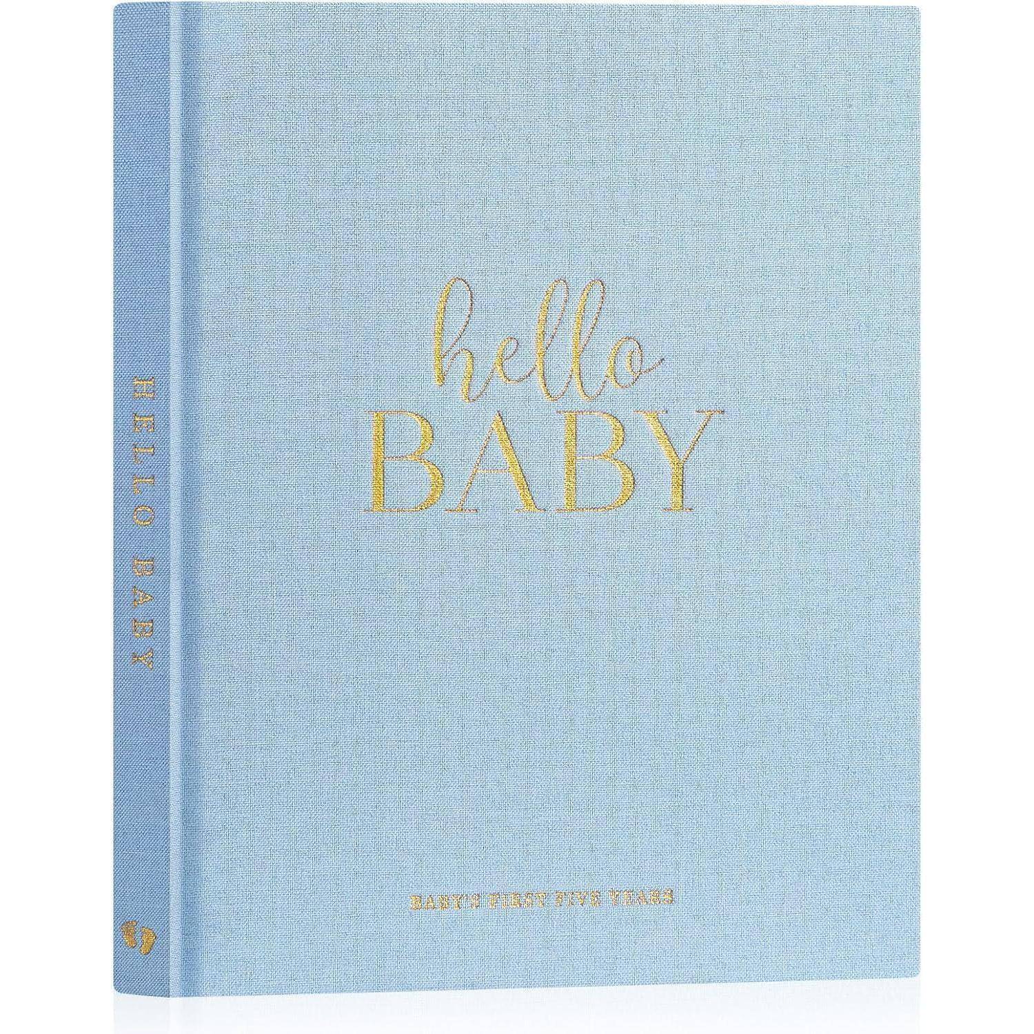 Babytagebuch erstes 5 Jahr Leinen Hardcover Geschenk Englisch Blau