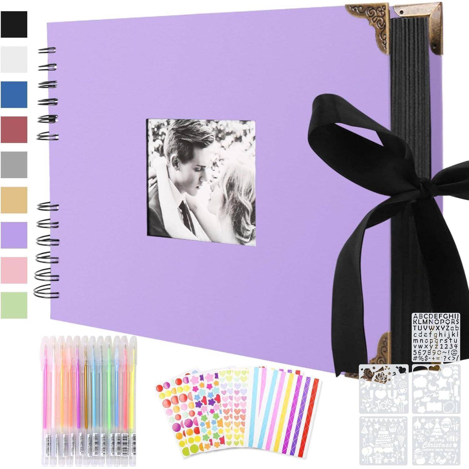 Fotoalbum Scrapbook 80 Schwarze Seiten Fotobuch DIY 30 x 21 cm Lila