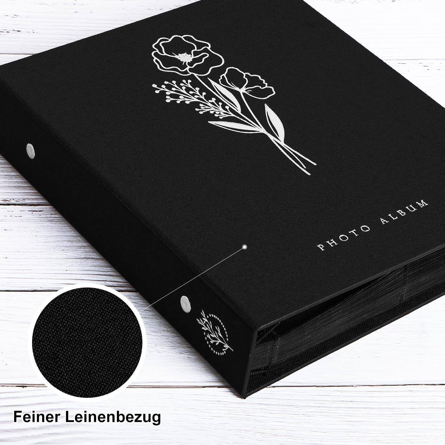 Fotoalbum Einsteckalbum 11x15 Leinen Hochformat 400 Taschen Schwarz