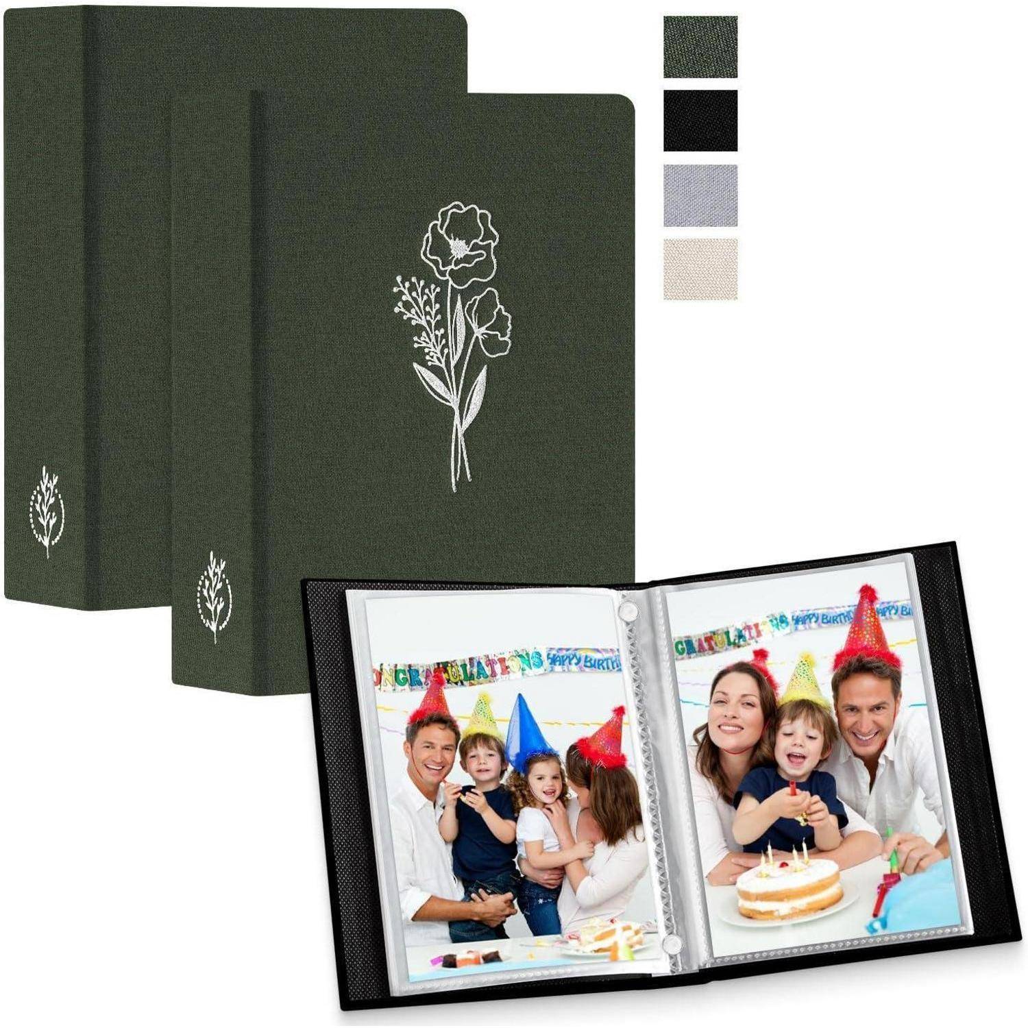 Fotoalbum Einsteckalbum Leinen Mini Hochformat 9x13 50 Fotos(2ST) Grün