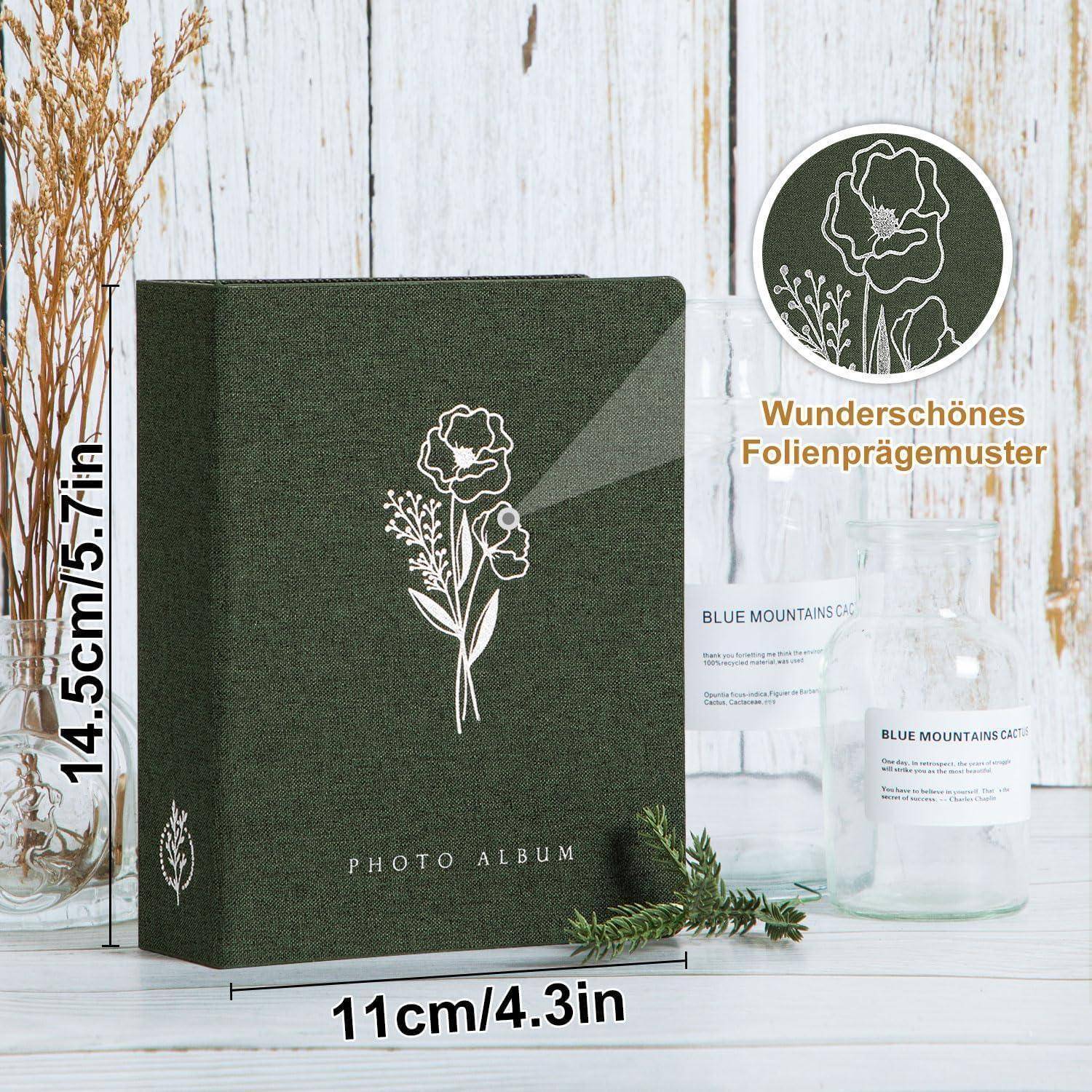Fotoalbum Einsteckalbum Leinen Mini Hochformat 9x13 50 Fotos(2ST) Grün