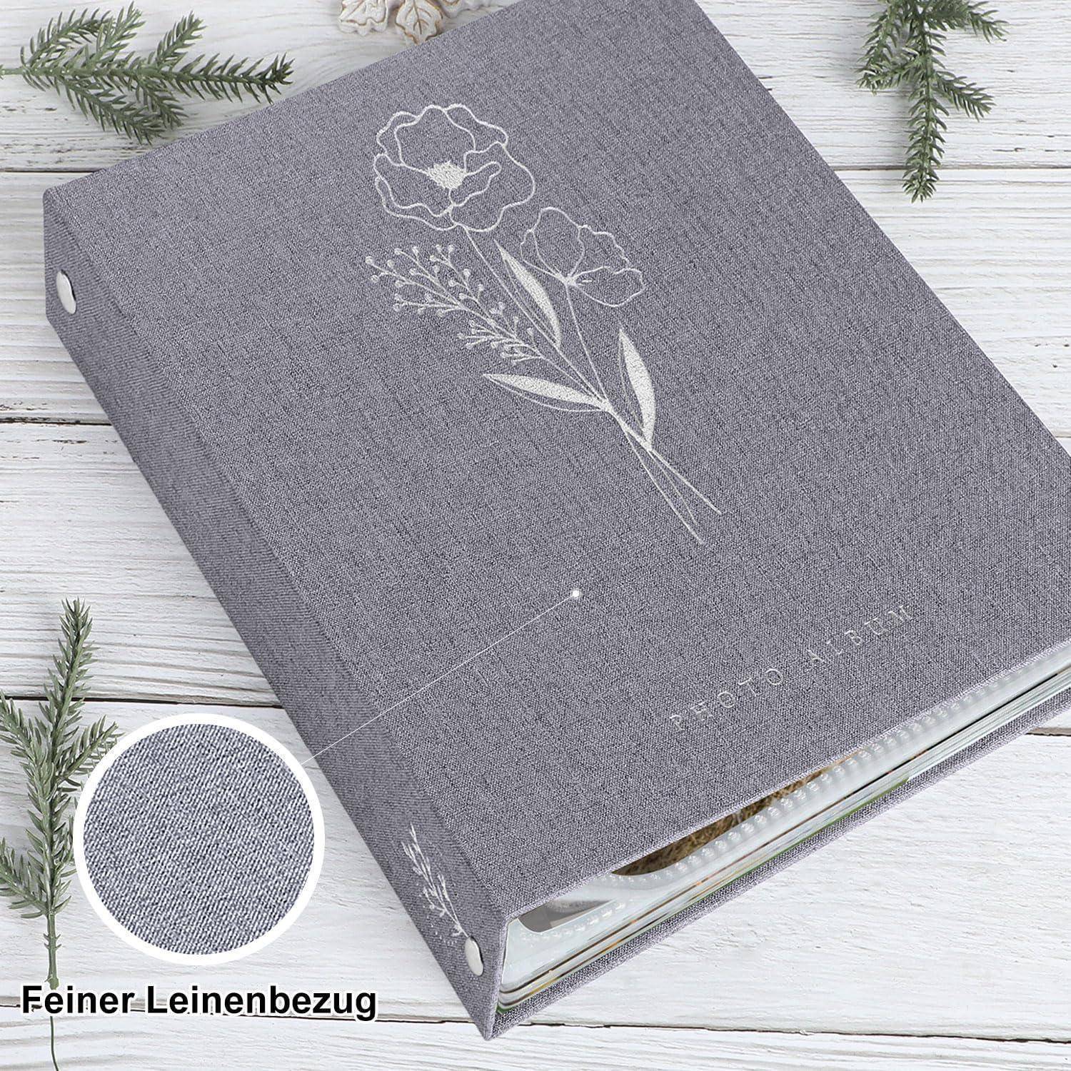 Fotoalbum Einsteckalbum Hochformat Leinen Klein A4 50 Fotos Grau