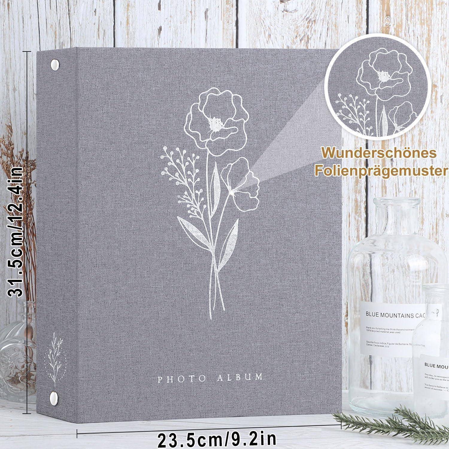 Fotoalbum Einsteckalbum Hochformat Leinen Klein A4 50 Fotos Grau