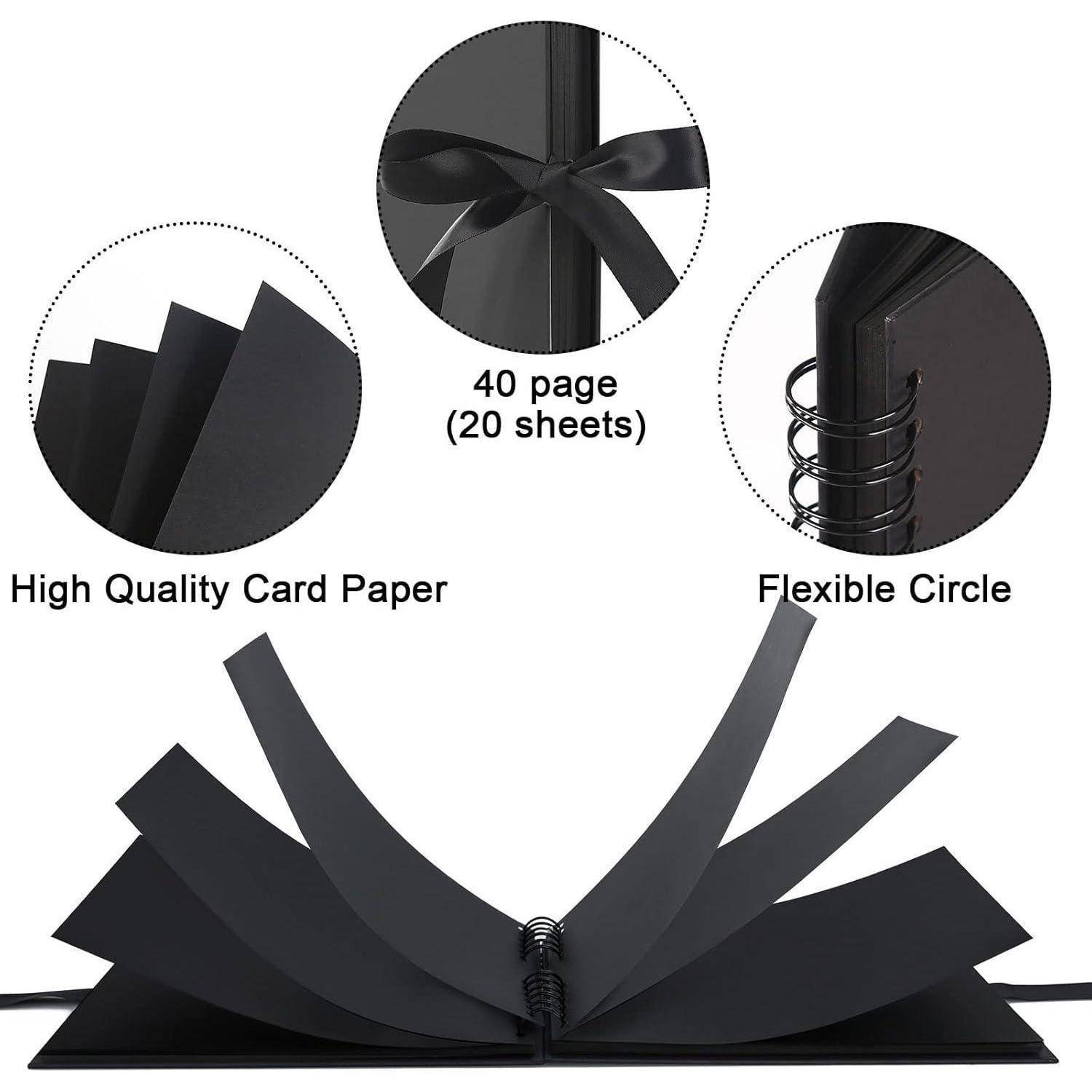 Fotoalbum DIY 40 Seiten Seidenband Bastelpapier 10x15 24x17 cm Schwarz