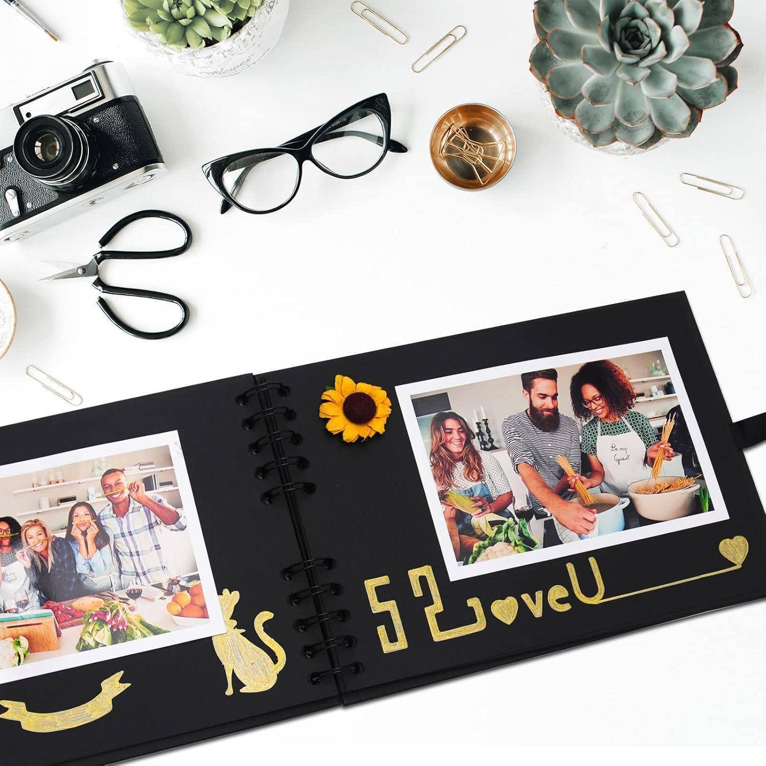 Fotoalbum DIY 40 Seiten Seidenband Bastelpapier 10x15 24x17 cm Schwarz