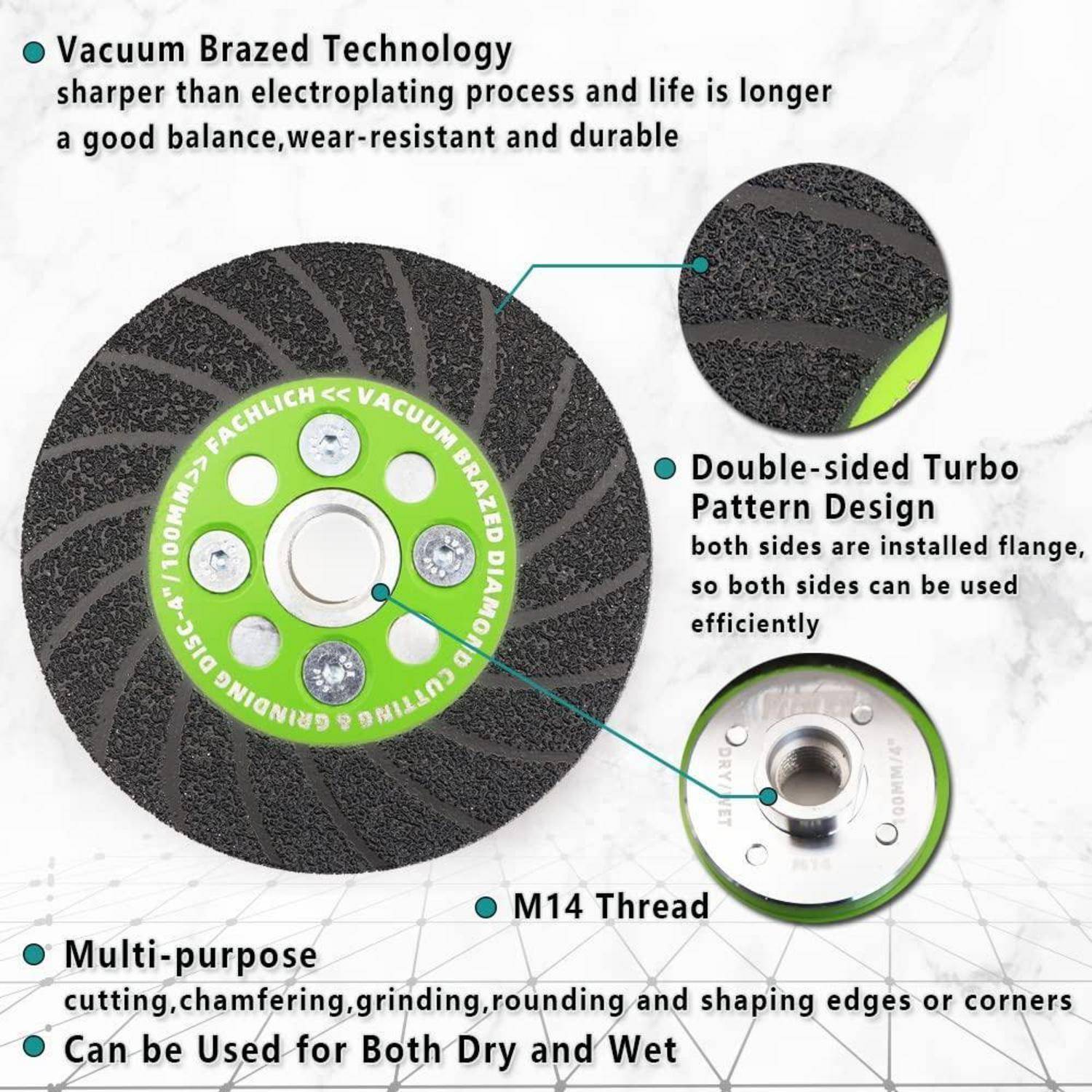 Diamant-Trennscheibe 100mm doppelseitig M14 für Granit Marmor Fliesen