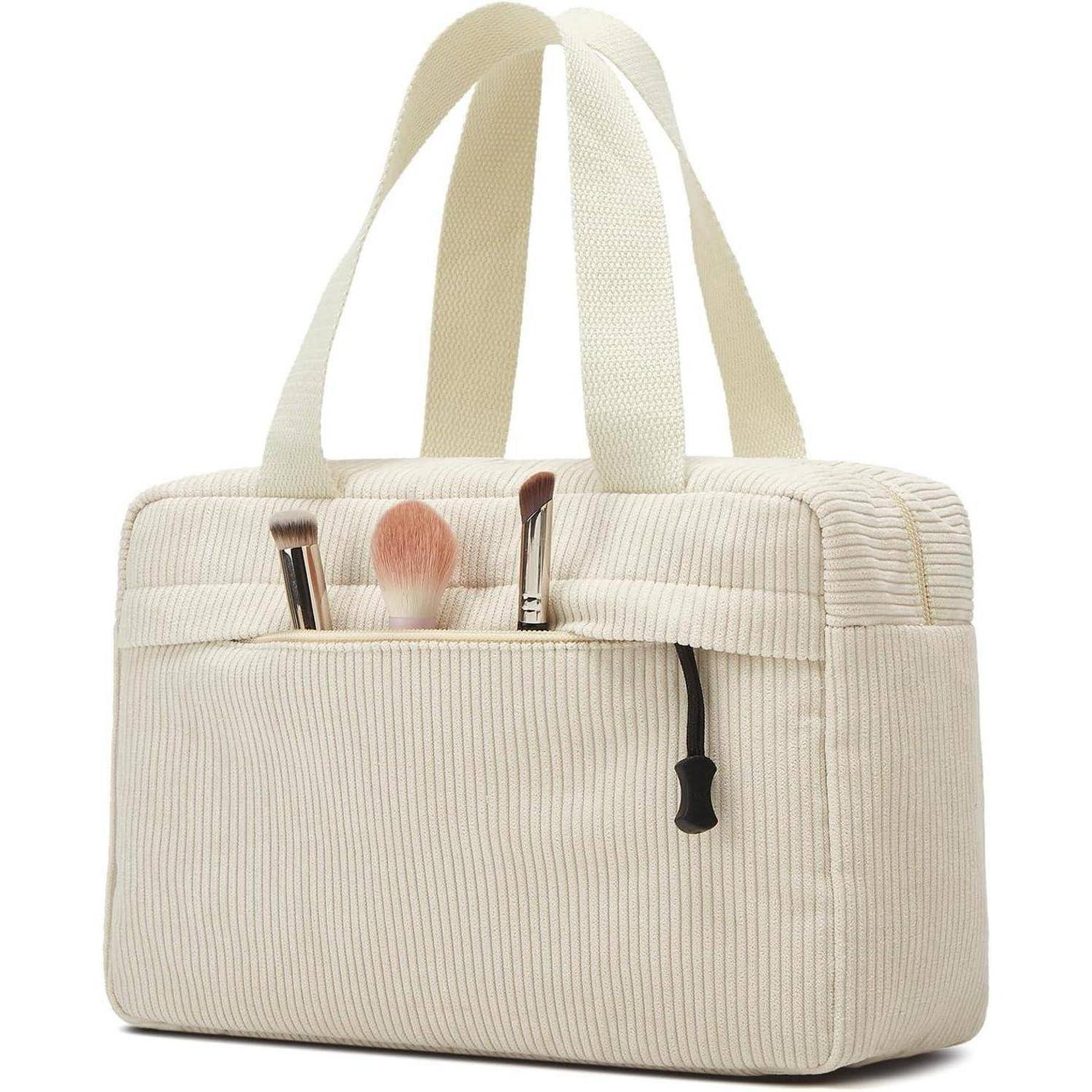 Kosmetiktasche Groß Cord Kulturtasche Damen Waschtasche Beige-2