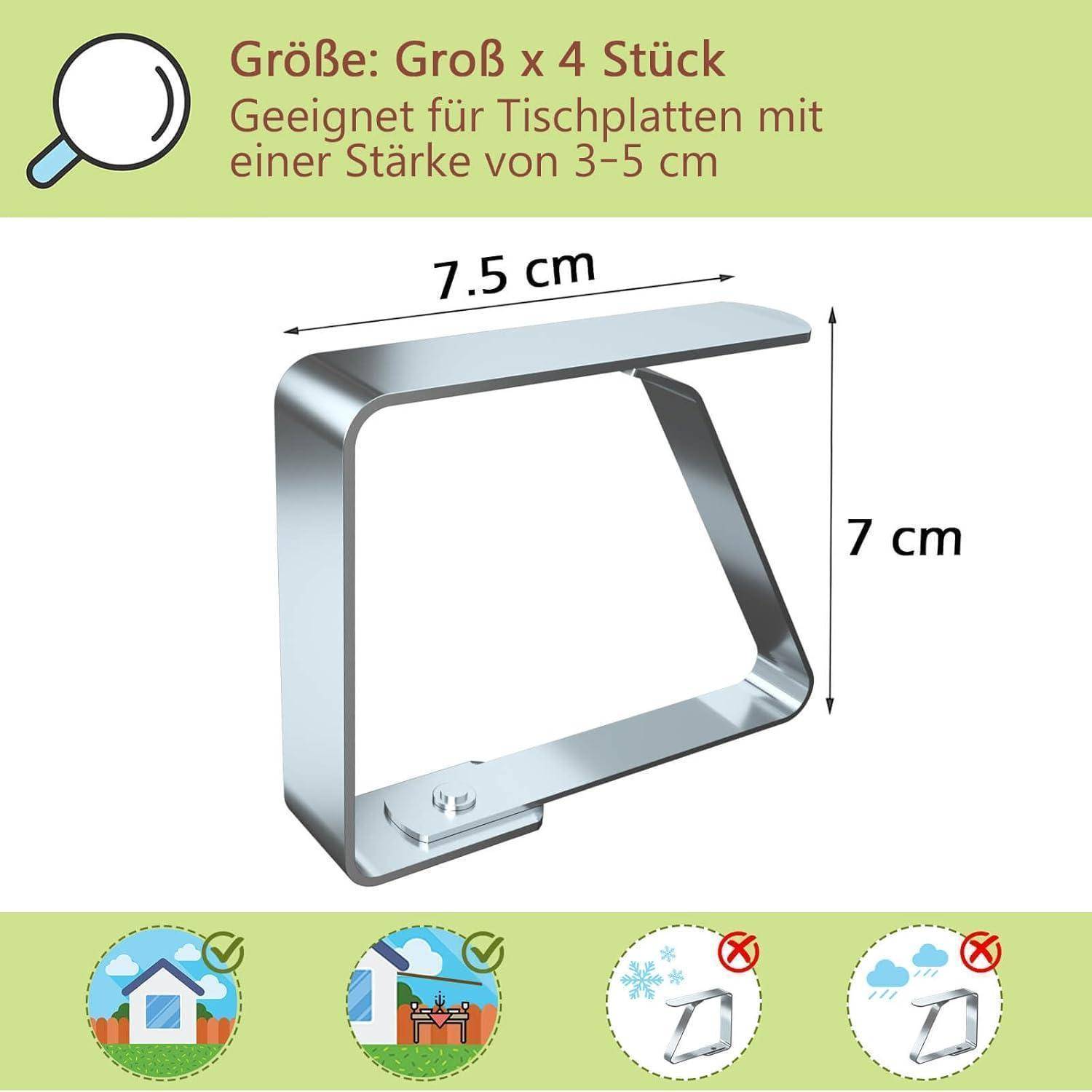 Tischtuchklammern Edelstahl Silber Tischplatten 3 5 cm Groß x 4 Stück
