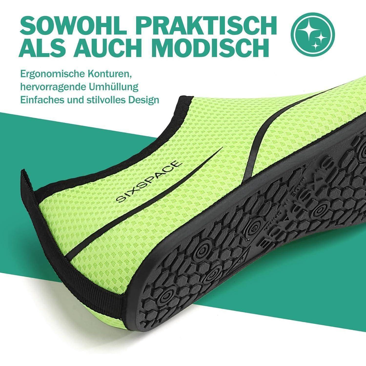 Ein Sneaker mit einem auffälligen grün-schwarzen Design, das seine ergonomischen Konturen und den stylischen, schlichten Look hervorhebt.