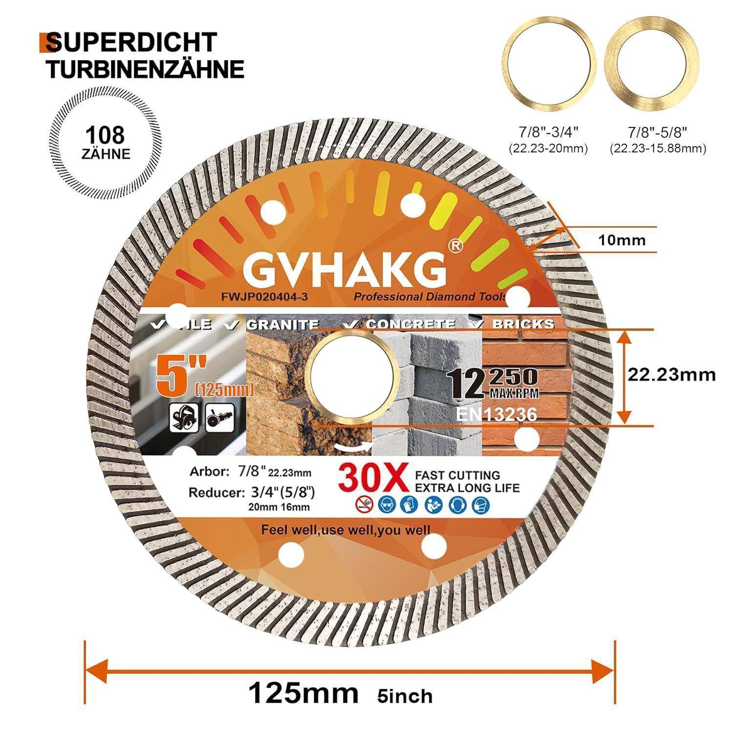 Diamanttrennscheibe Turbo Dünn Fliesen Granit Marmor Beton 125MM 3