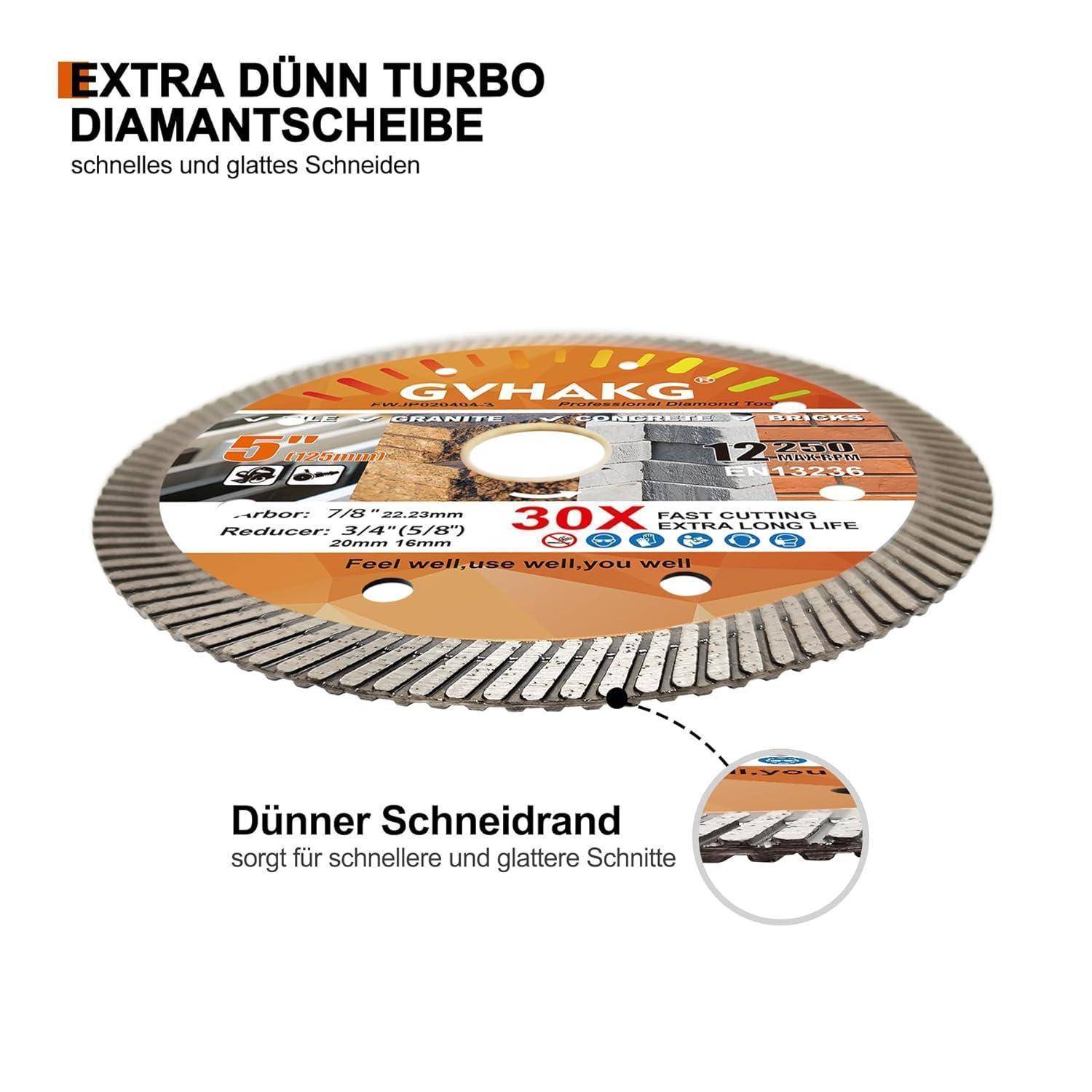 Diamanttrennscheibe Turbo Dünn Fliesen Granit Marmor Beton 125MM 3
