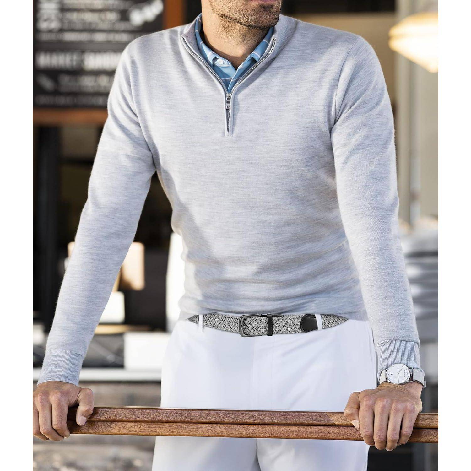 Gürtel Stretch Flecht 35mm Herren Grau 95-100cm Gesamtlänge 115cm