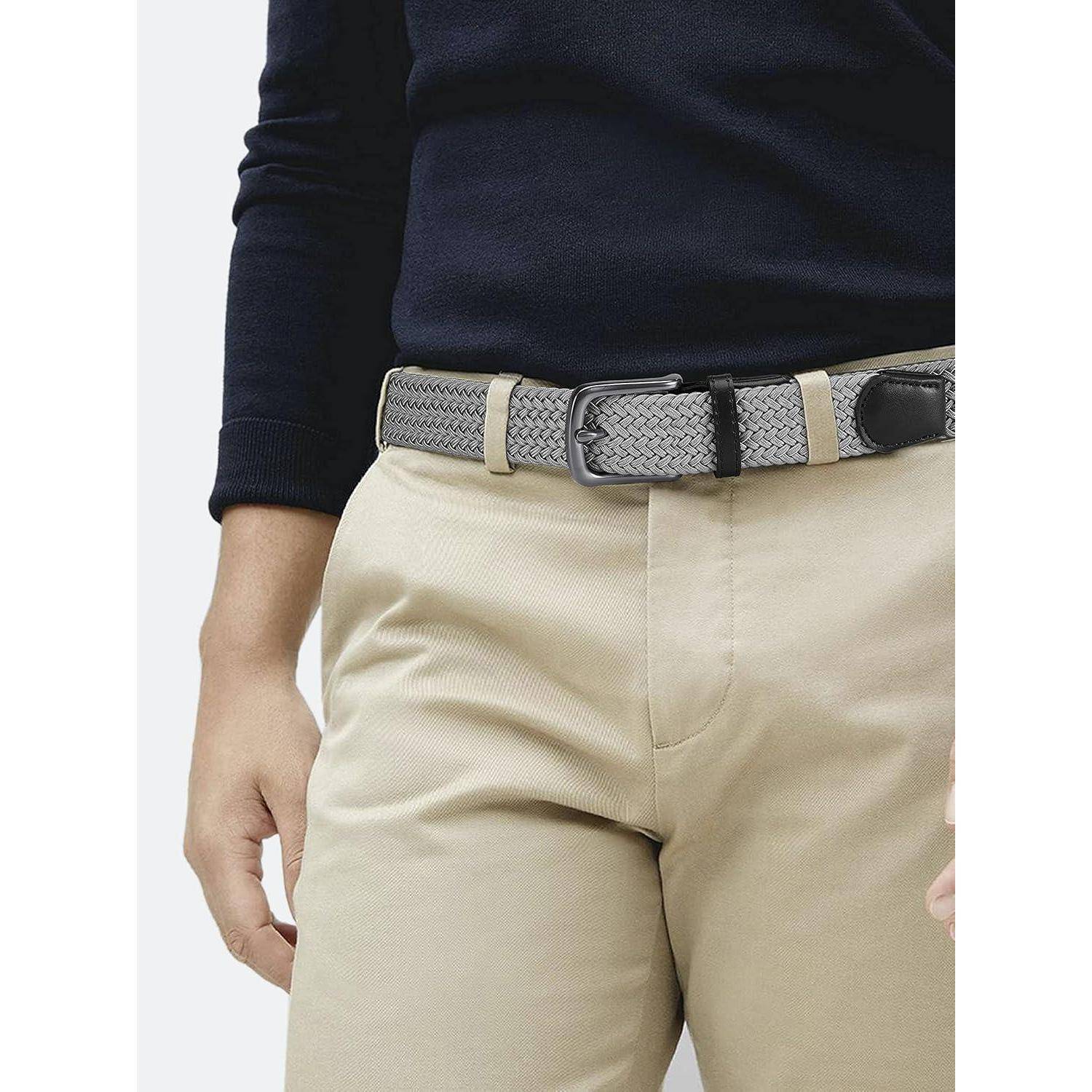 Gürtel Stretch Flecht 35mm Herren Grau 95-100cm Gesamtlänge 115cm