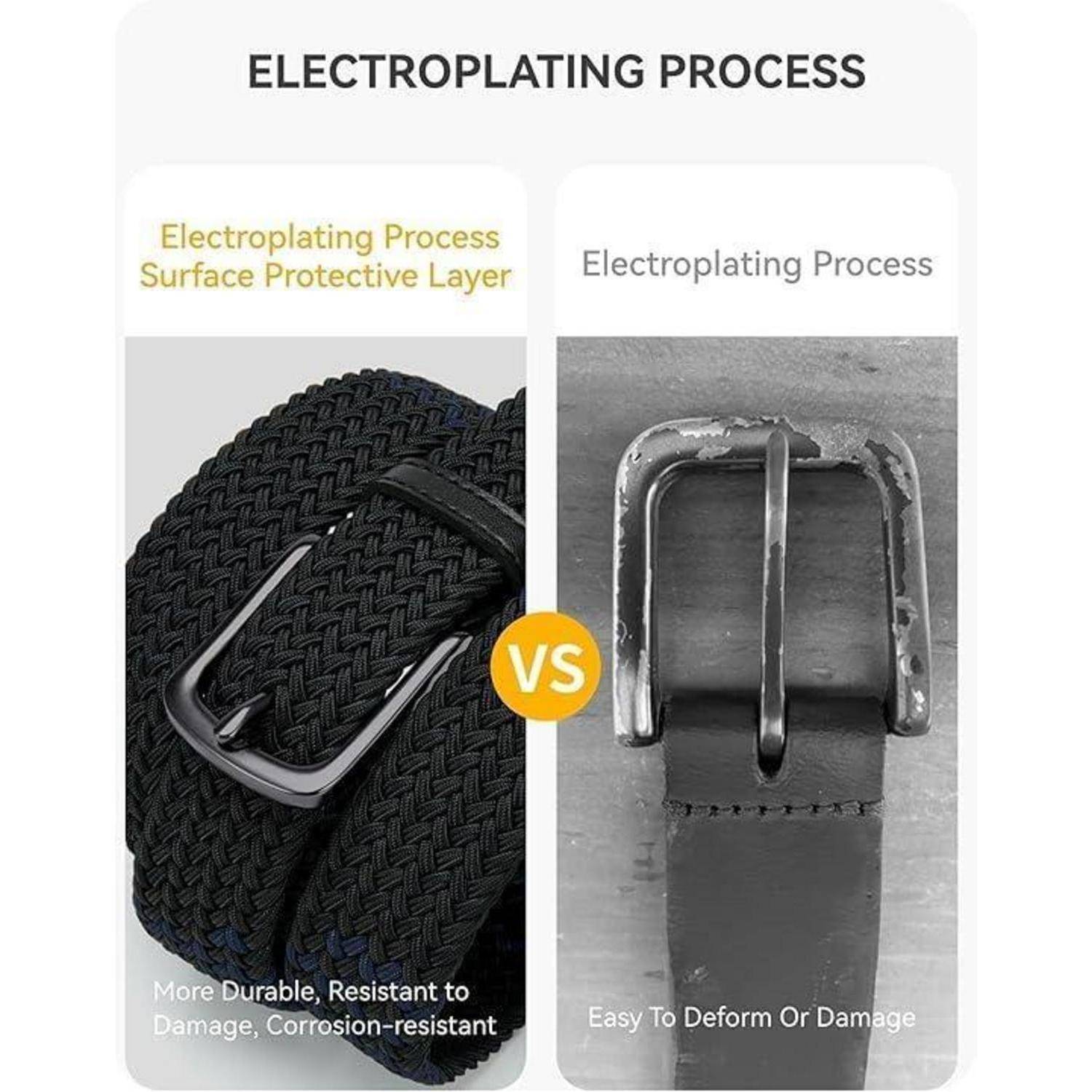 Vergleich von elektroplattierter vs. nicht-elektroplattierter Schnallen. Links: Robuster, korrosionsbeständig. Rechts: Leicht zu verformen oder zu beschädigen.