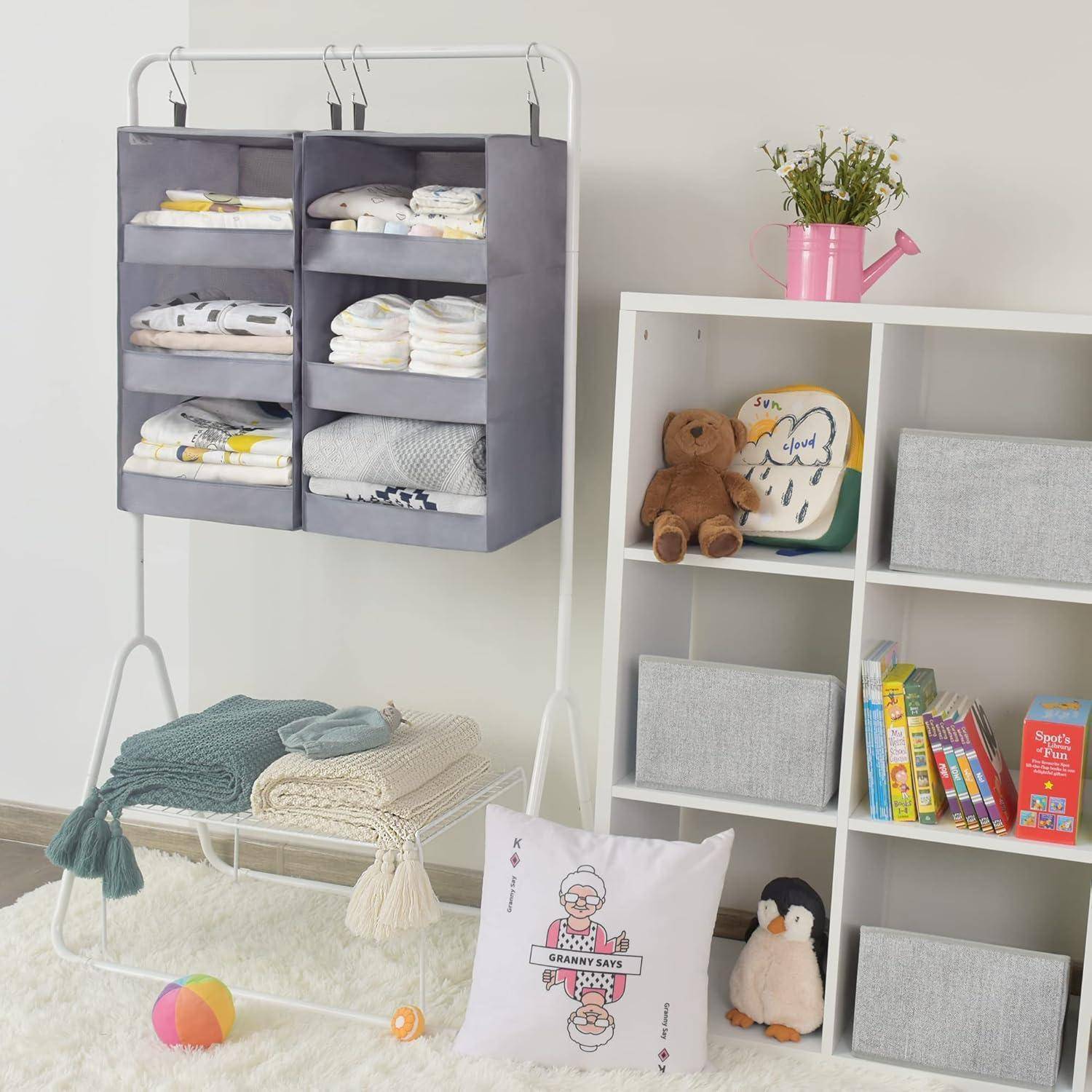 Hängeorganizer Kleiderschrank 3 Fächer Stoff Hängeregal 2 Grau