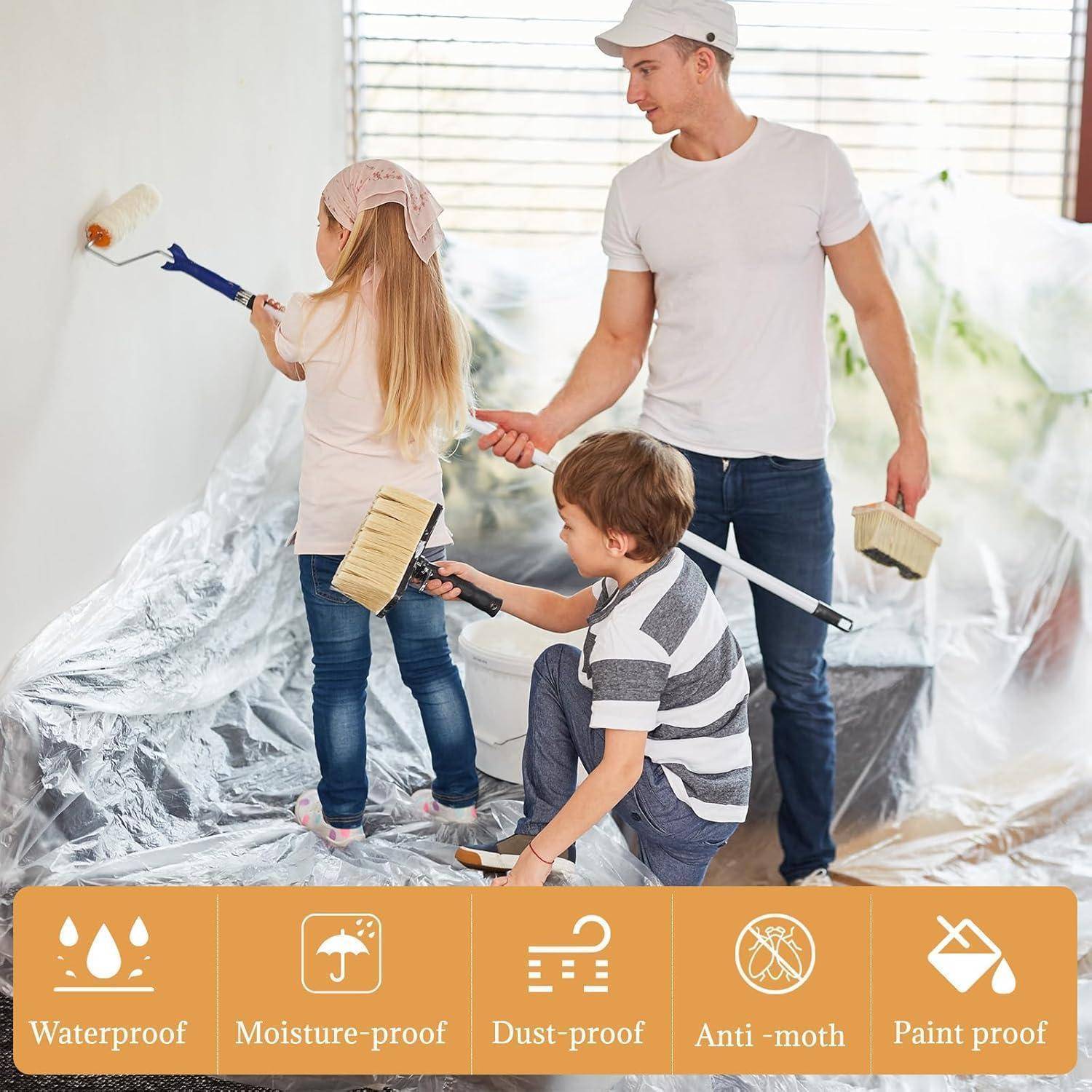 4er Set Transparente Abdeckfolie 4×5m Malerfolie PE für