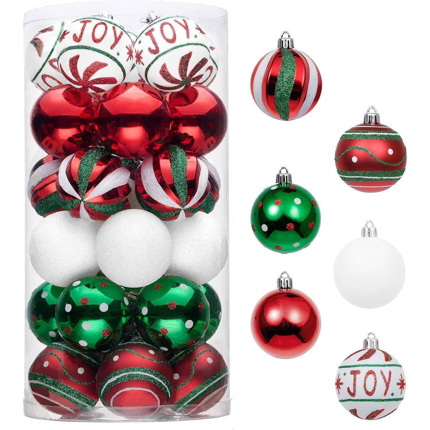 Christbaumkugeln 30 Stück 6cm Kunststoff Aufhänger Rot Grün Weiß