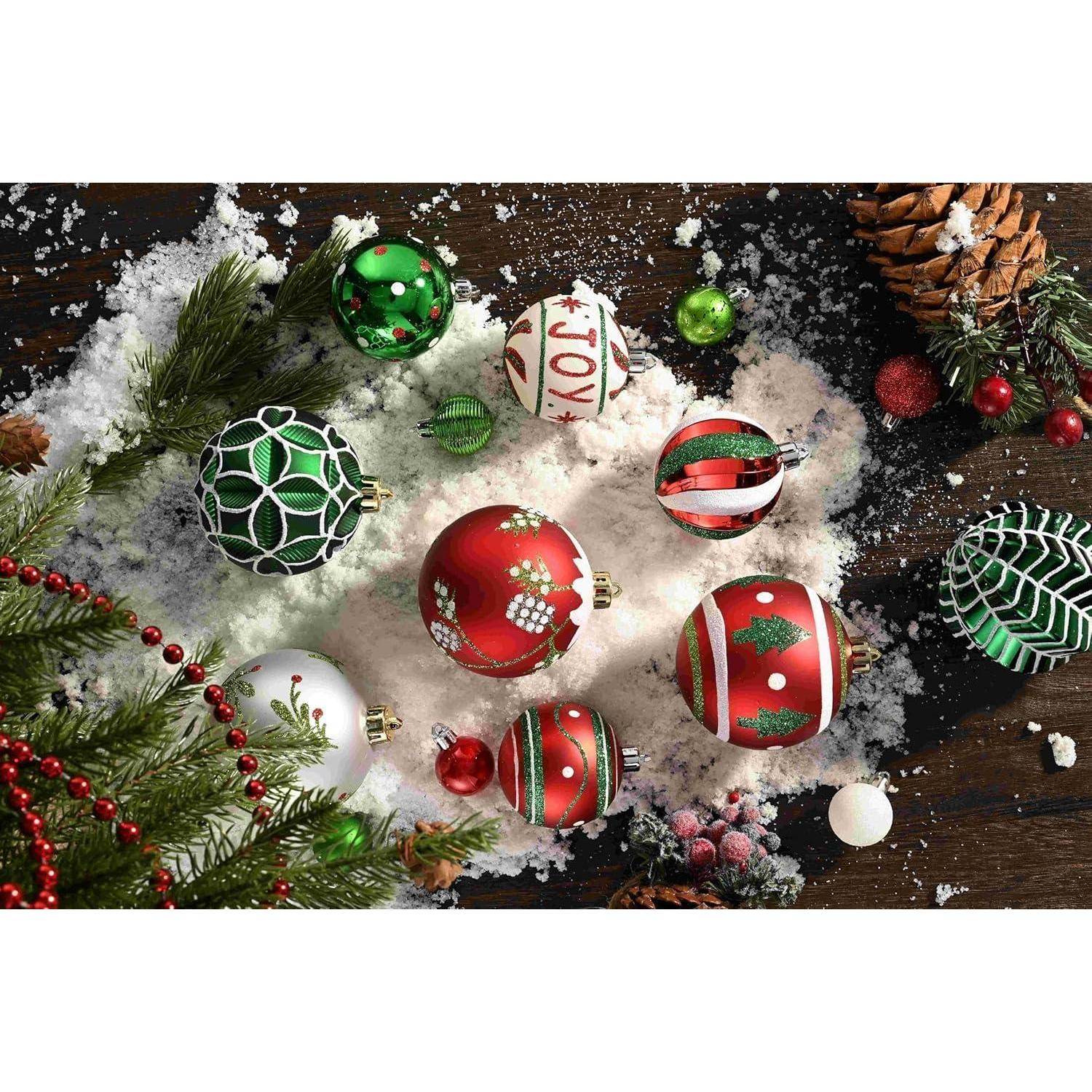 Christbaumkugeln 30 Stück 6cm Kunststoff Aufhänger Rot Grün Weiß
