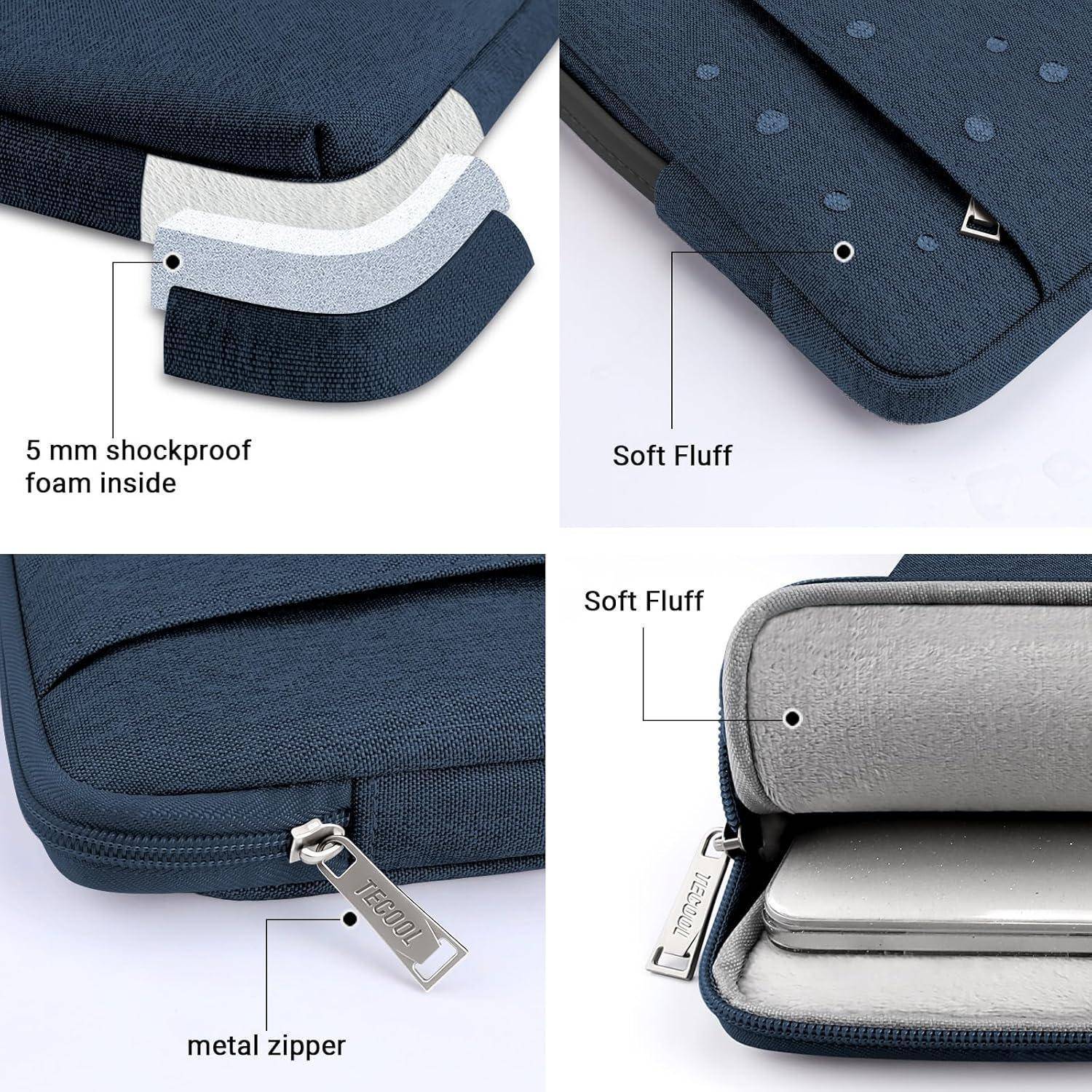 Laptop-Hülle mit einem Metallreißverschluss; ausgestattet mit einer 5 mm stoßdämpfenden Schaumstoffschicht und weichem Plüschfutter für optimalen Schutz.