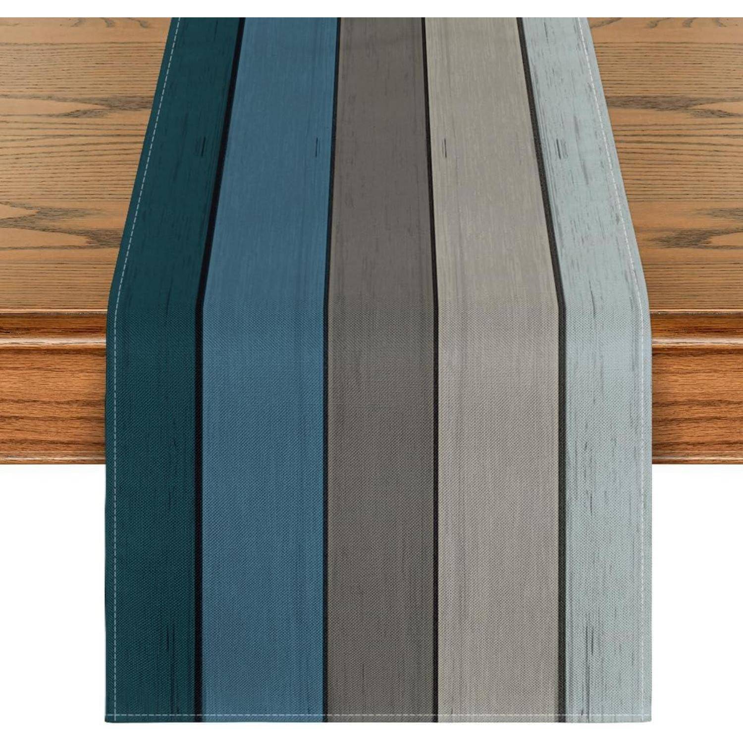 Tischläufer Holz Planken rustikal antik 40 x 140 cm Blau Grau