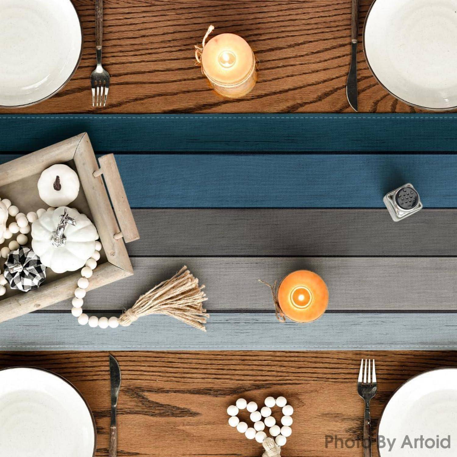 Tischläufer Holz Planken rustikal antik 40 x 140 cm Blau Grau