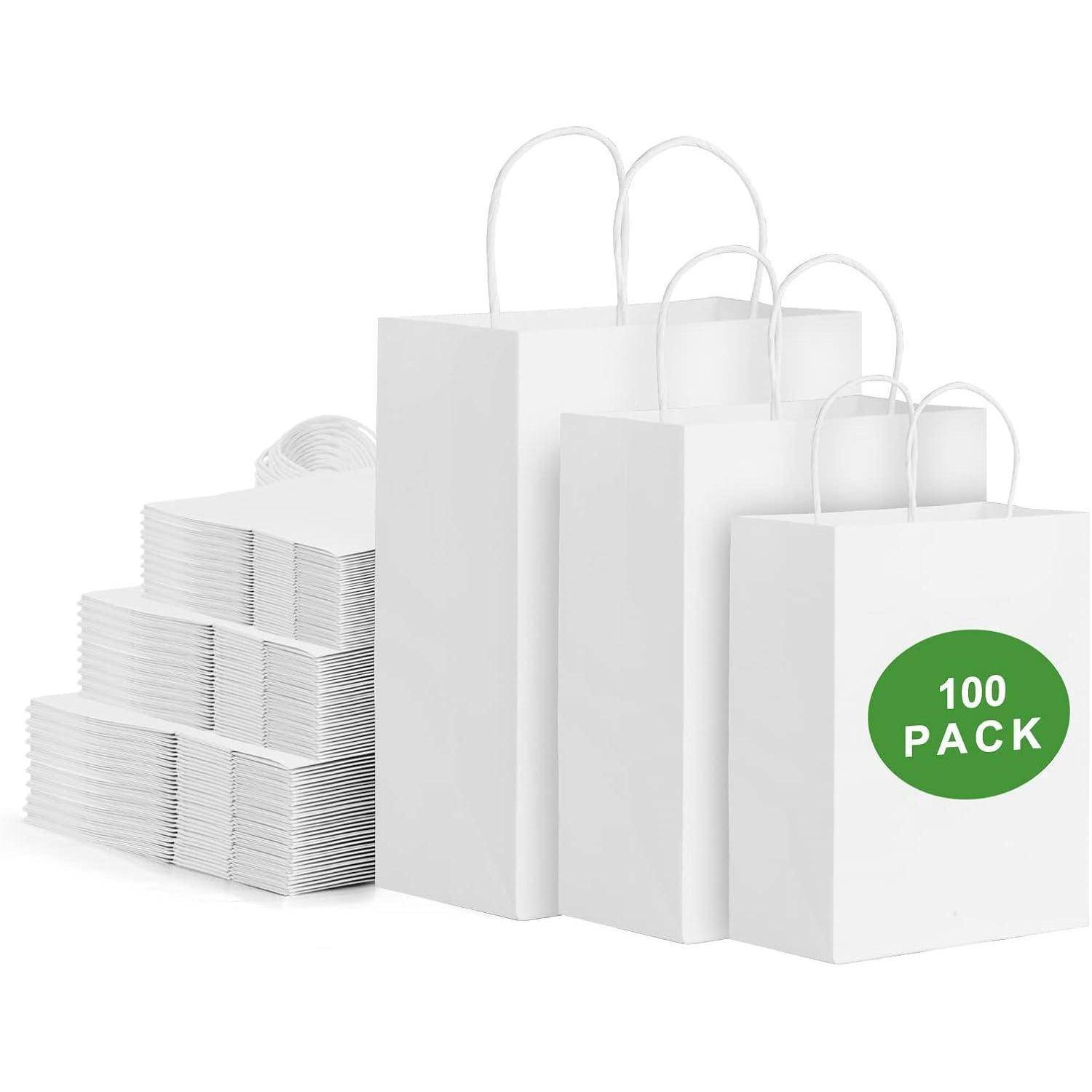 Papiertüten 100Stk Henkel Kraftpapier Geschenktüten Weiß