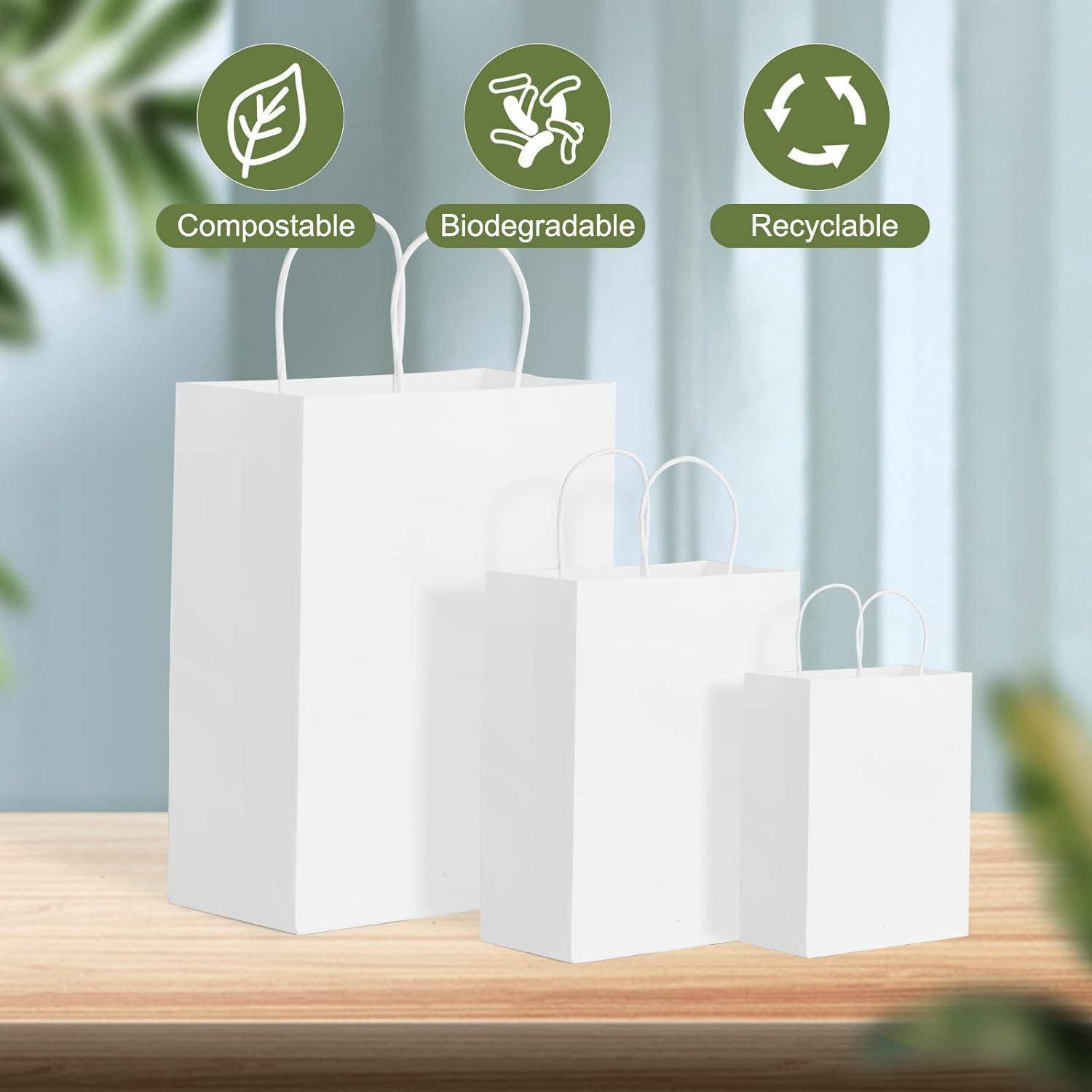 Papiertüten 100Stk Henkel Kraftpapier Geschenktüten Weiß