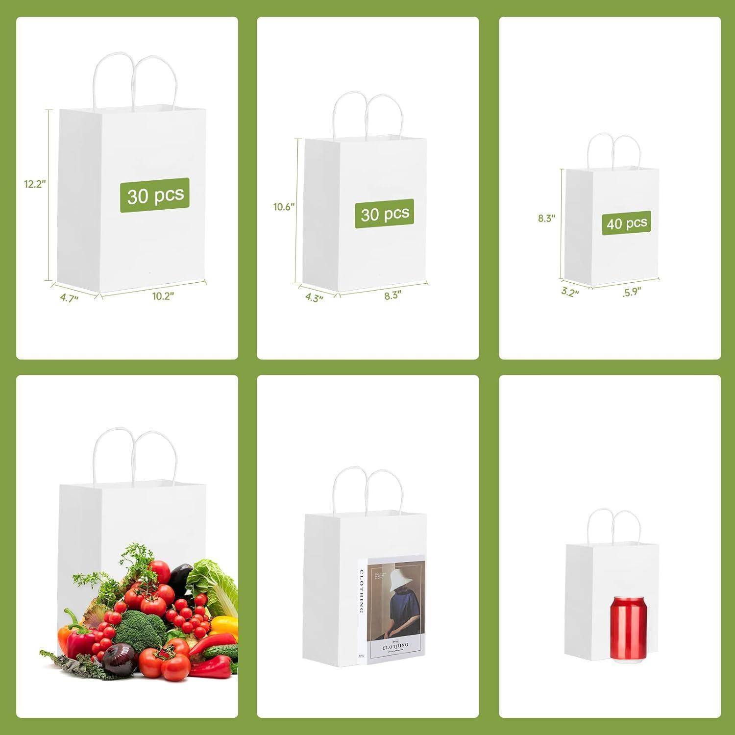 Papiertüten 100Stk Henkel Kraftpapier Geschenktüten Weiß