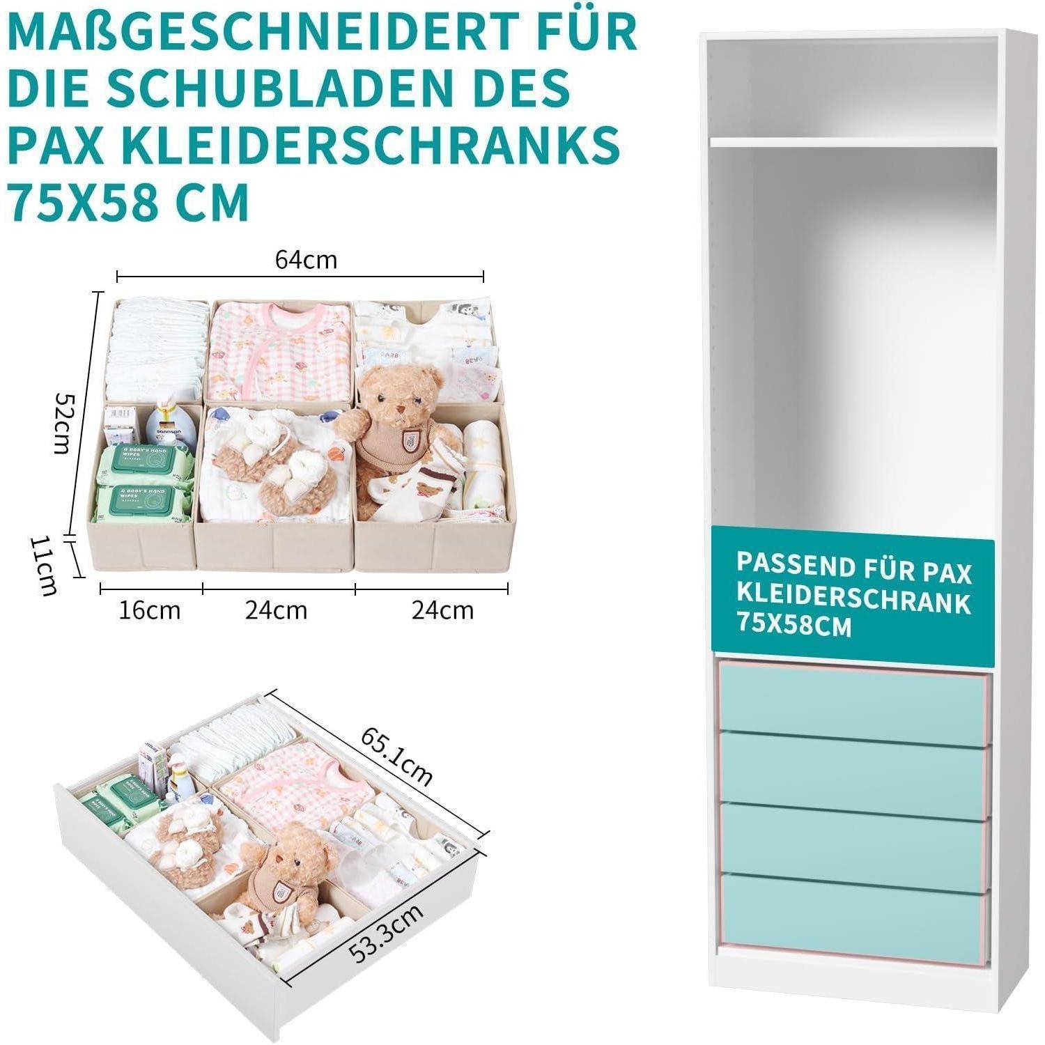 Schubladen Organizer 6er Set Beige für Pax Schrank 75x58