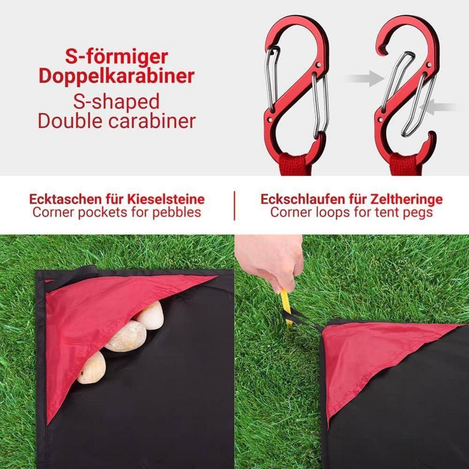 Picknickdecke Ultraleicht Karabiner Color 1 Schwarz 140 x 200cm