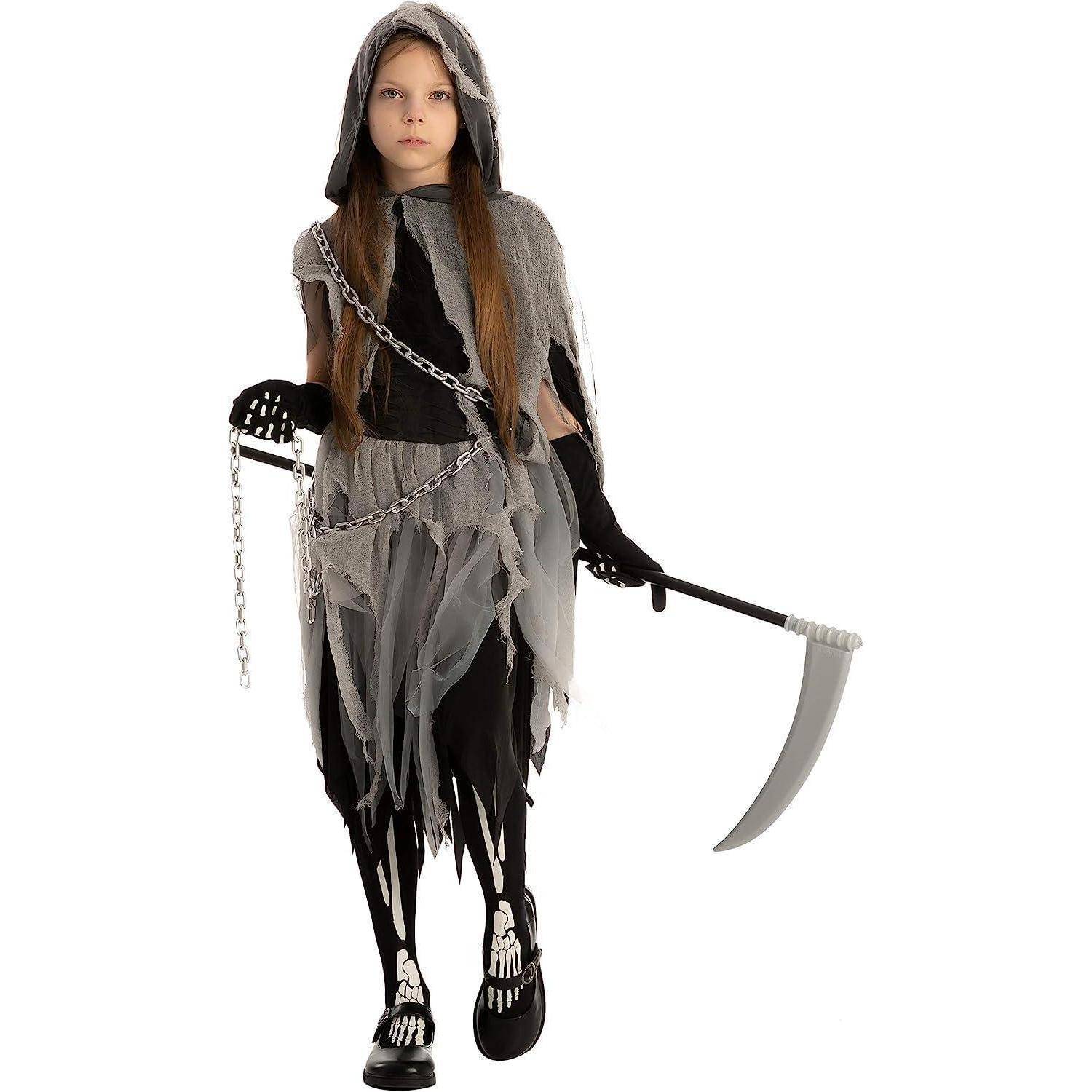 Kostüm Sensenmann Kinder Mädchen Halloween Cosplay Small (5 - 7 Jahre)