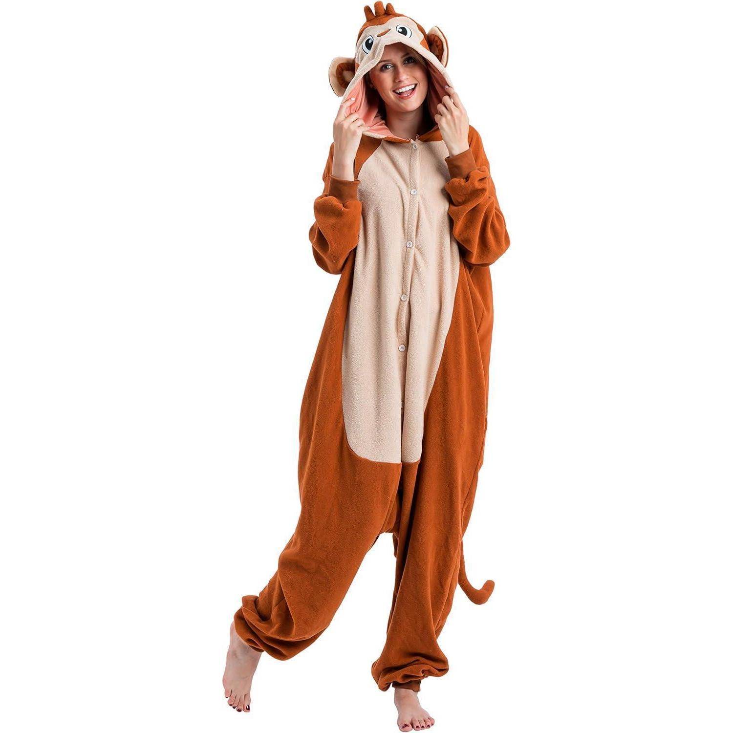 Onesie Unisex Erwachsene Plüsch Affe Tier Kostüm S Orange