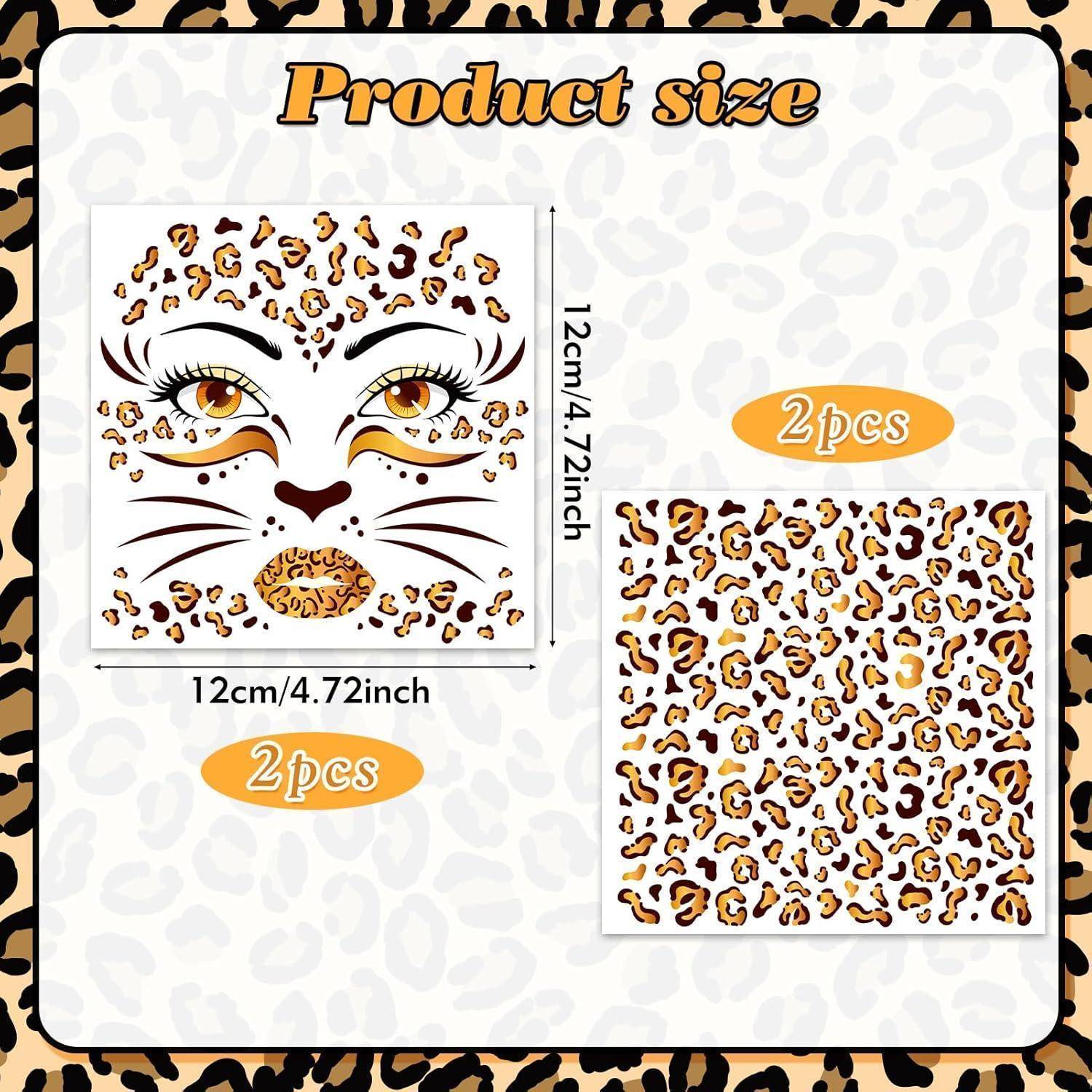 Gesichtstattoo Leopard temporäre 4 Bogen Karneval Halloween mehrfarbig