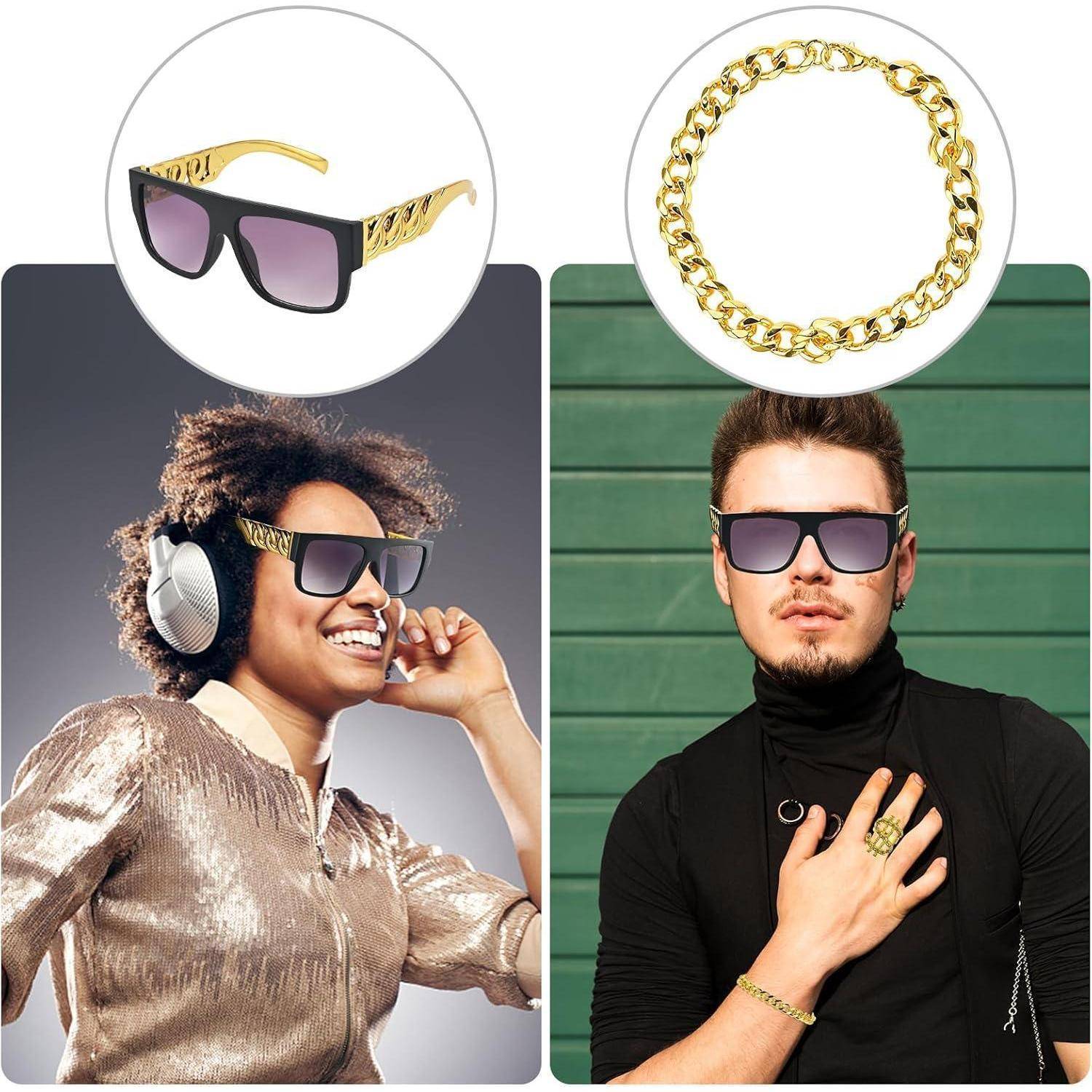 Kostüm Zuhälter Rapper 80er 90er Herren Damen Goldkette 6pcs 6 Stück