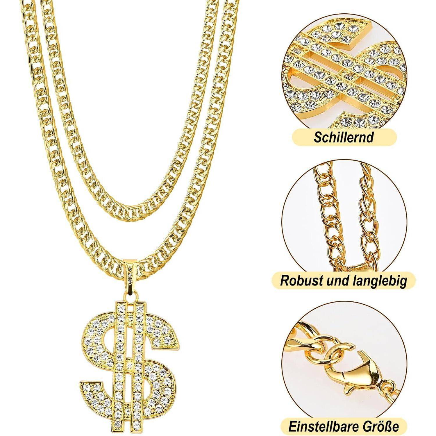 Kostüm Zuhälter Rapper 80er 90er Herren Damen Goldkette 6pcs 6 Stück