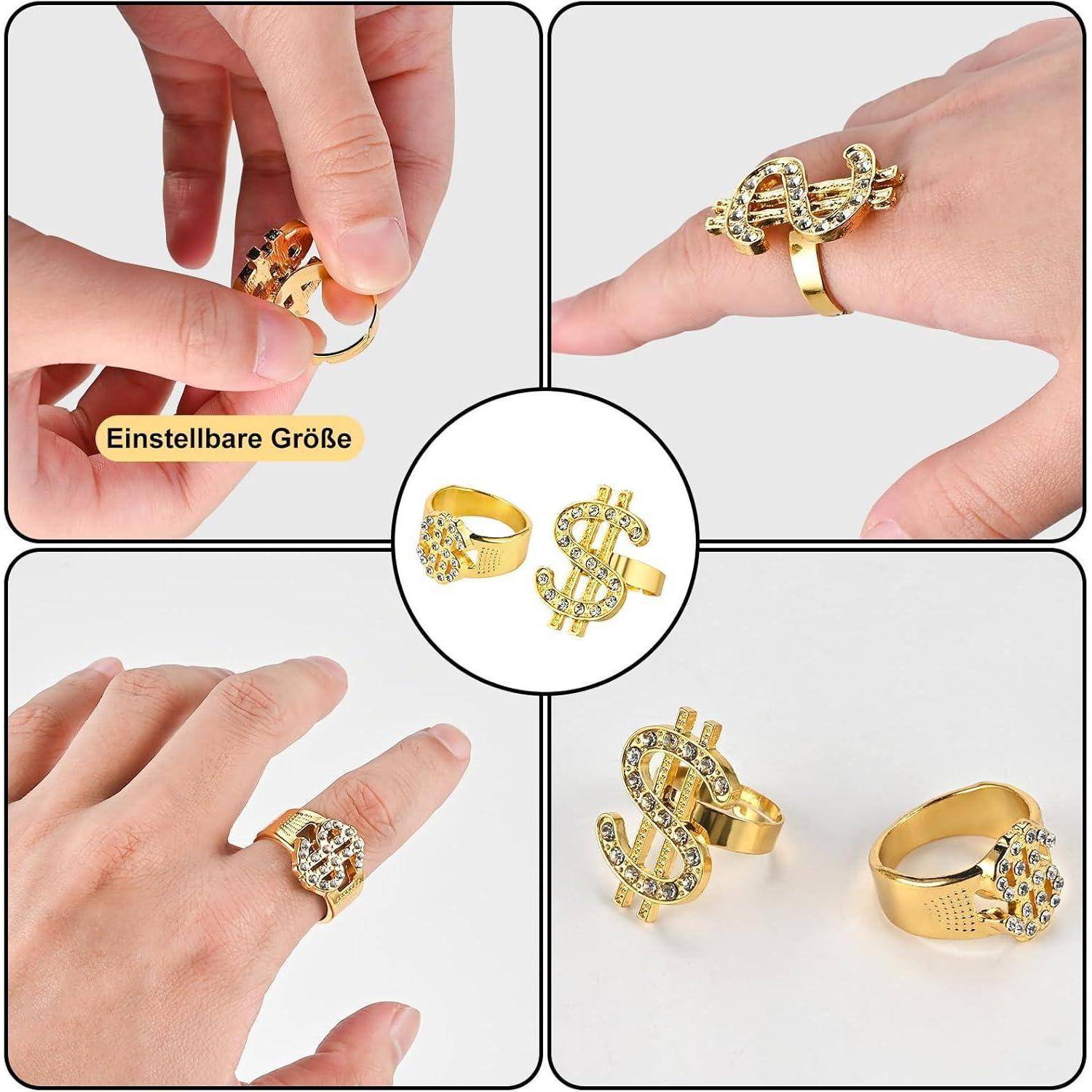 Kostüm Zuhälter Rapper 80er 90er Herren Damen Goldkette 6pcs 6 Stück