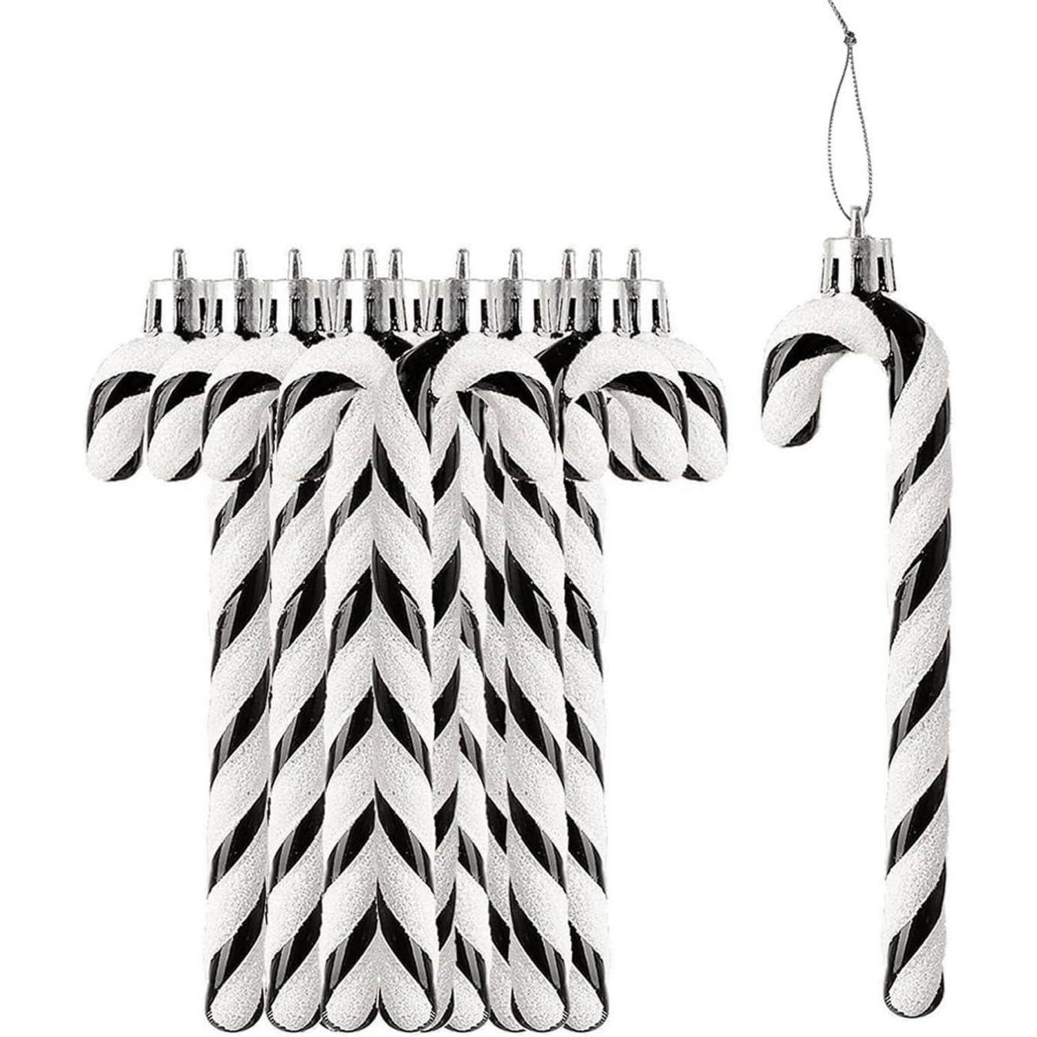 Weihnachtsbaumschmuck Zuckerstangen Anhänger schwarz 12pcs White-black