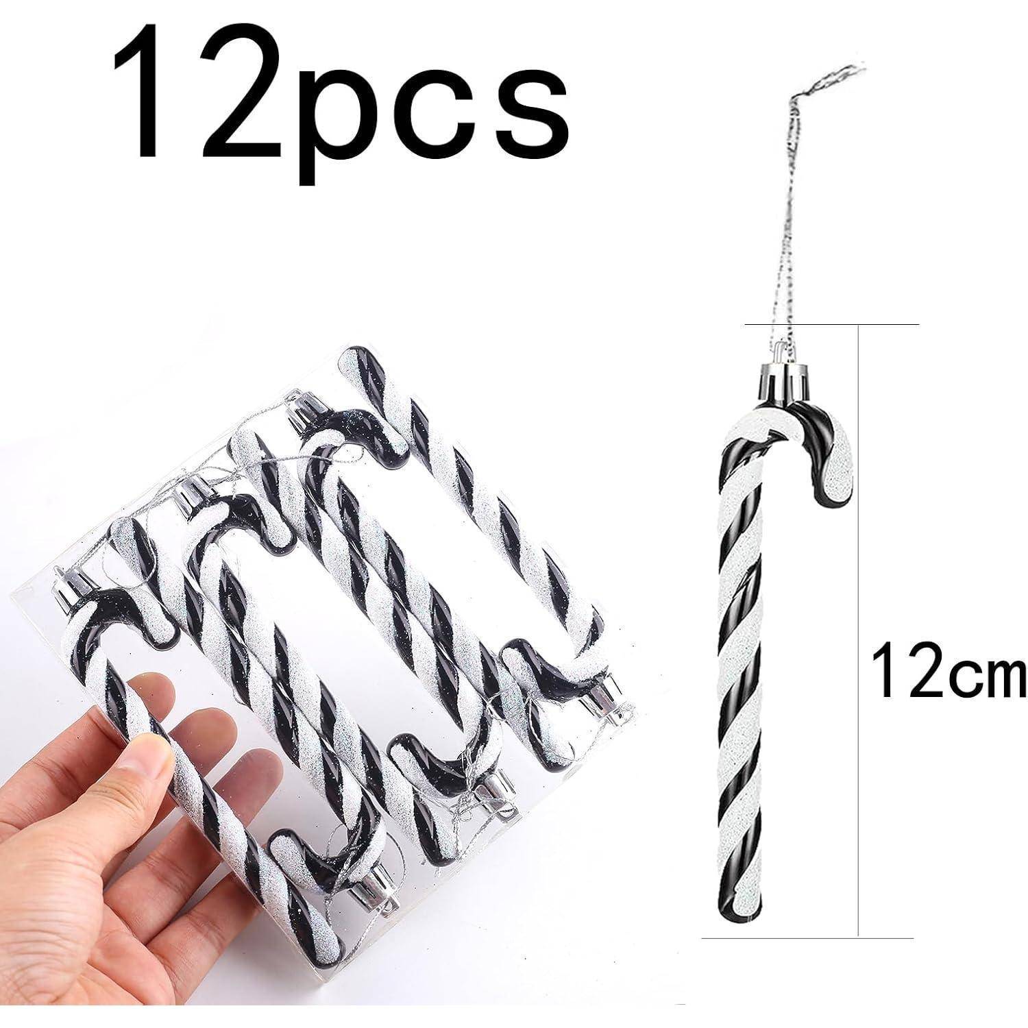 Weihnachtsbaumschmuck Zuckerstangen Anhänger schwarz 12pcs White-black