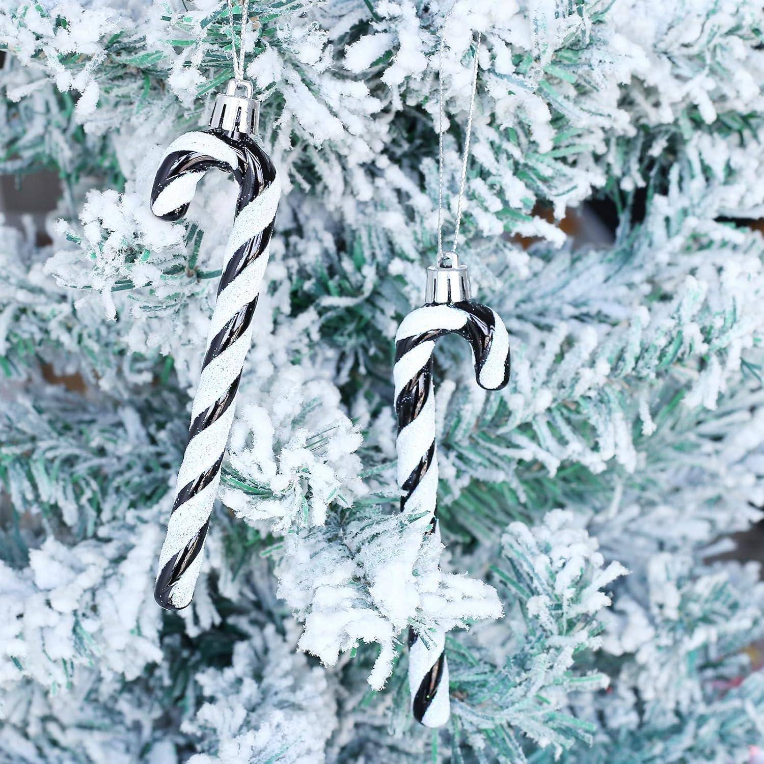 Weihnachtsbaumschmuck Zuckerstangen Anhänger schwarz 12pcs White-black
