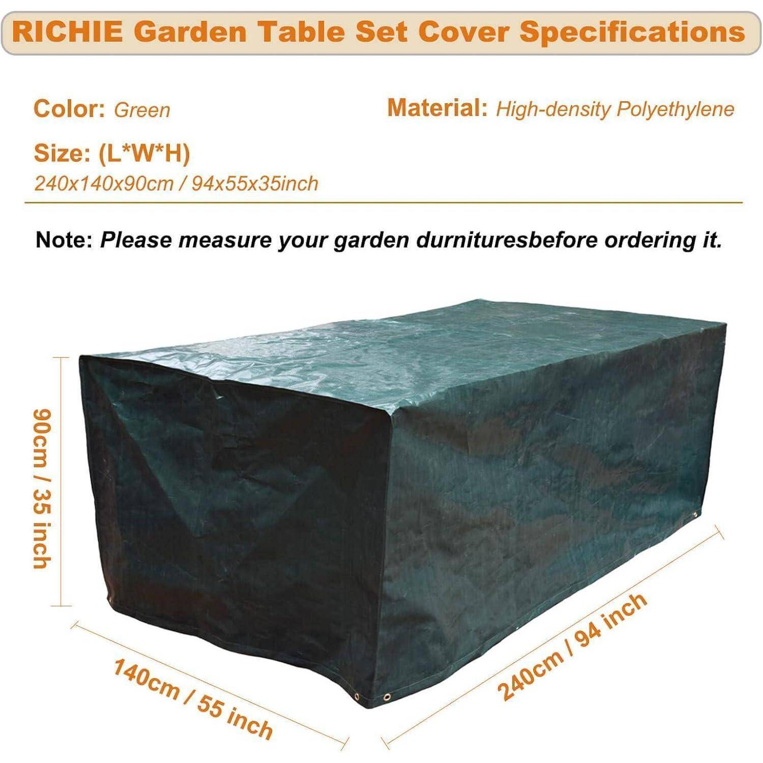 Abdeckung Gartenmöbel wasserdicht AntiUV Polyethylen 240x140x90cm Grün